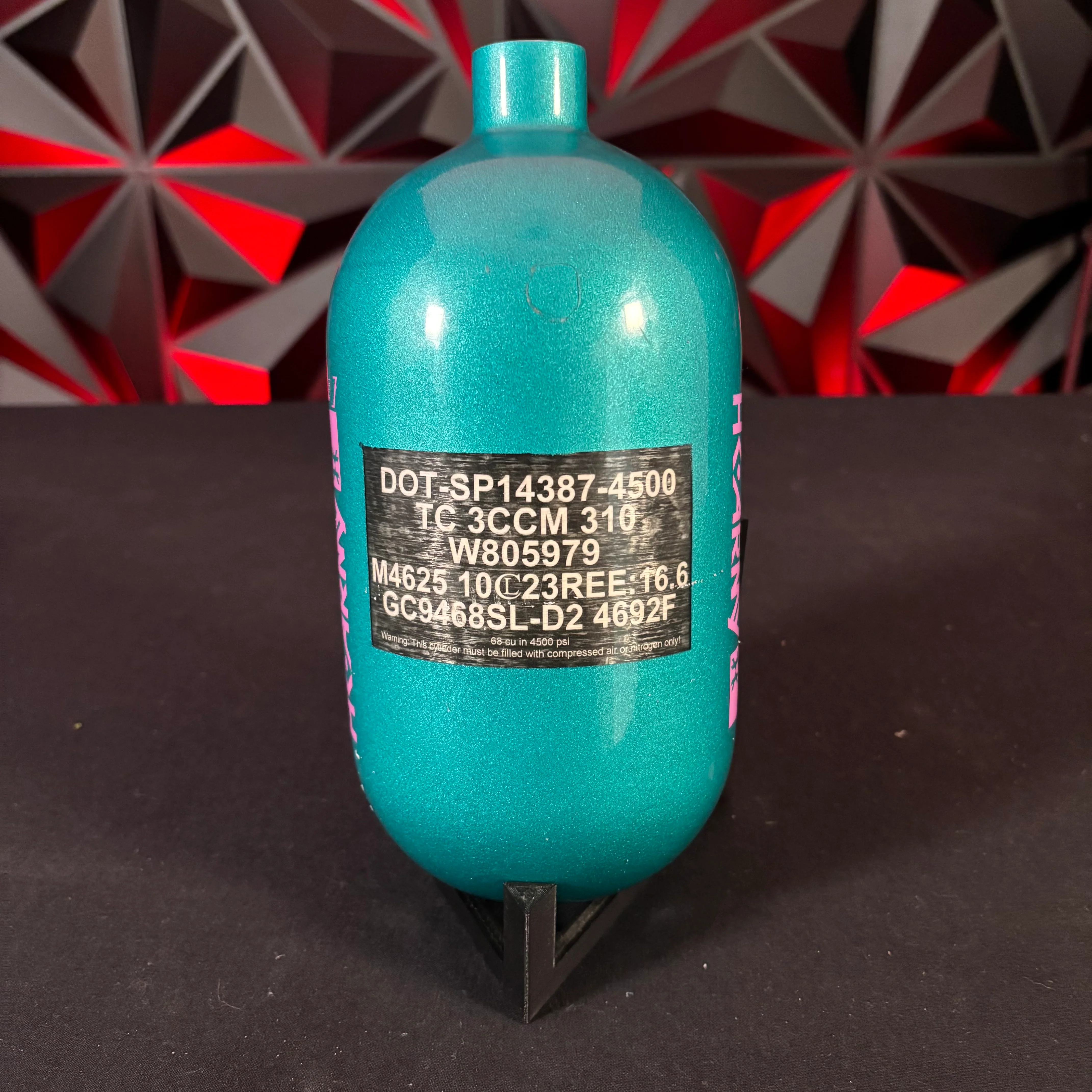 Used HK Army "Extra Lite" 68/4500 Paintball Tank - Teal/ Pink *BOTTLE ONLY* - Image 2