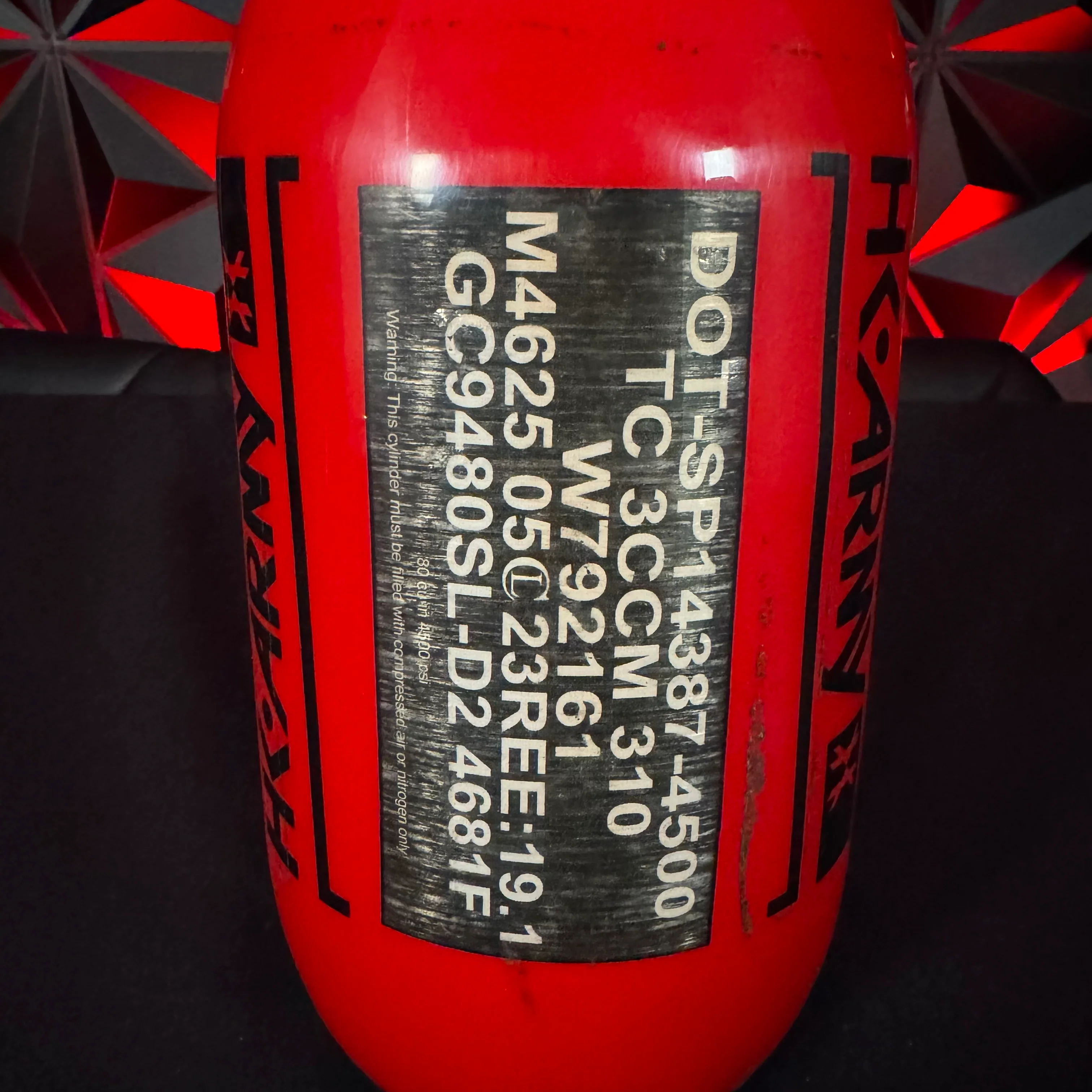 Used HK Army "Extra Lite" 80/4500 Paintball Tank - Red/Black - Image 4