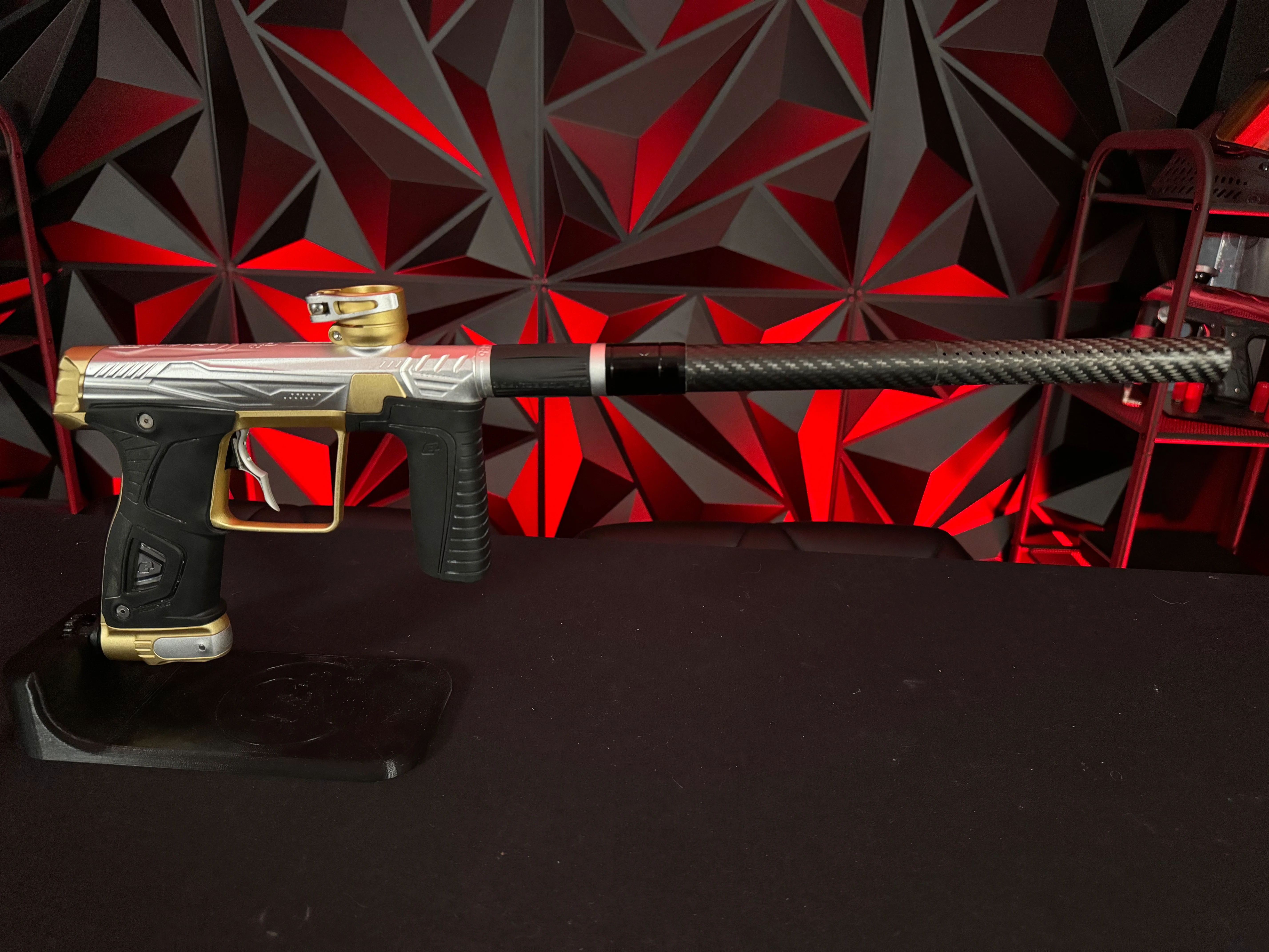Used HK Army Gtek 170R Paintball Gun - Silver/Gold w/4 FL Backs and Infamous Deuce Trigger - Image 5