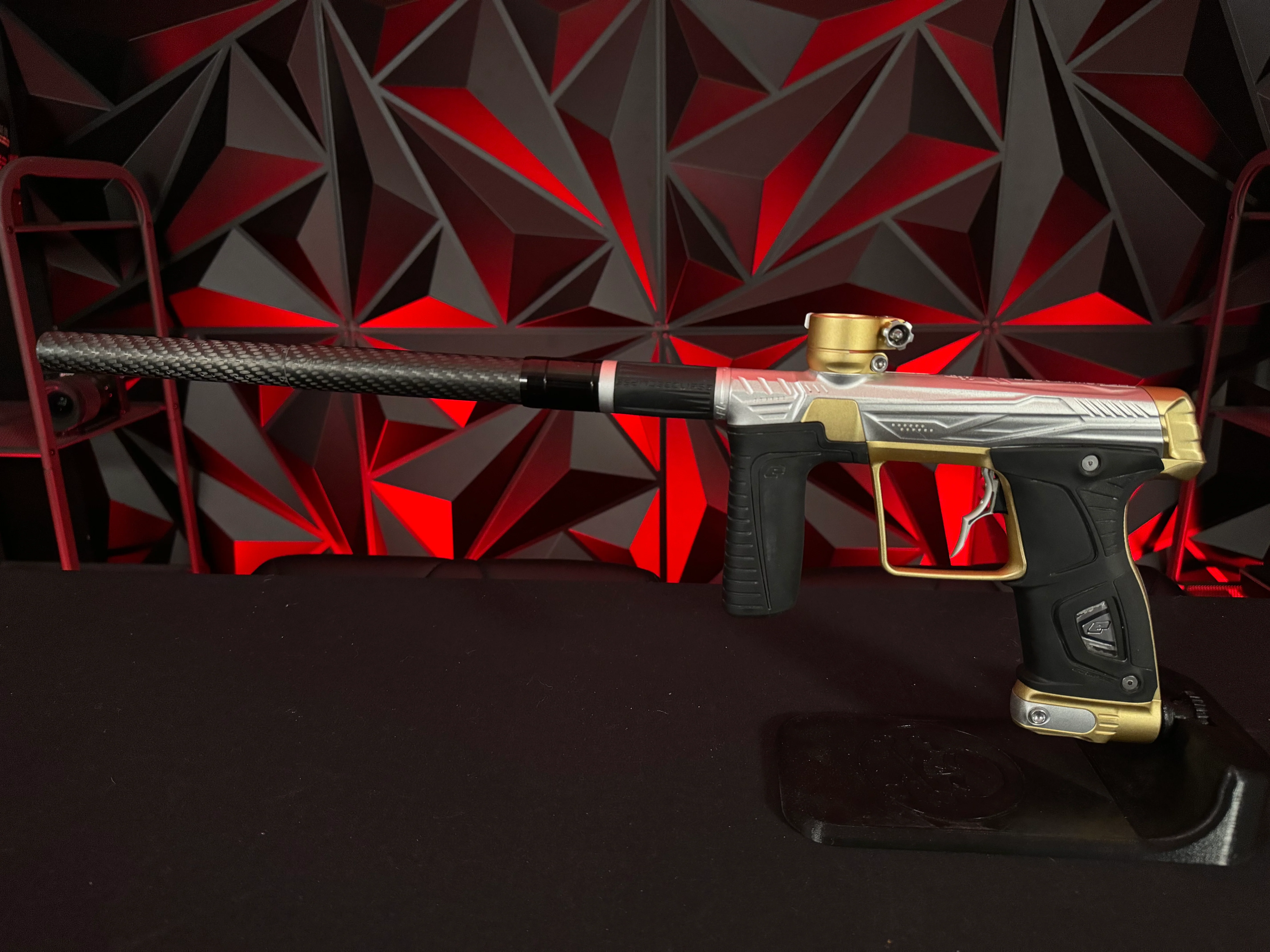 Used HK Army Gtek 170R Paintball Gun - Silver/Gold w/4 FL Backs and Infamous Deuce Trigger - Image 6
