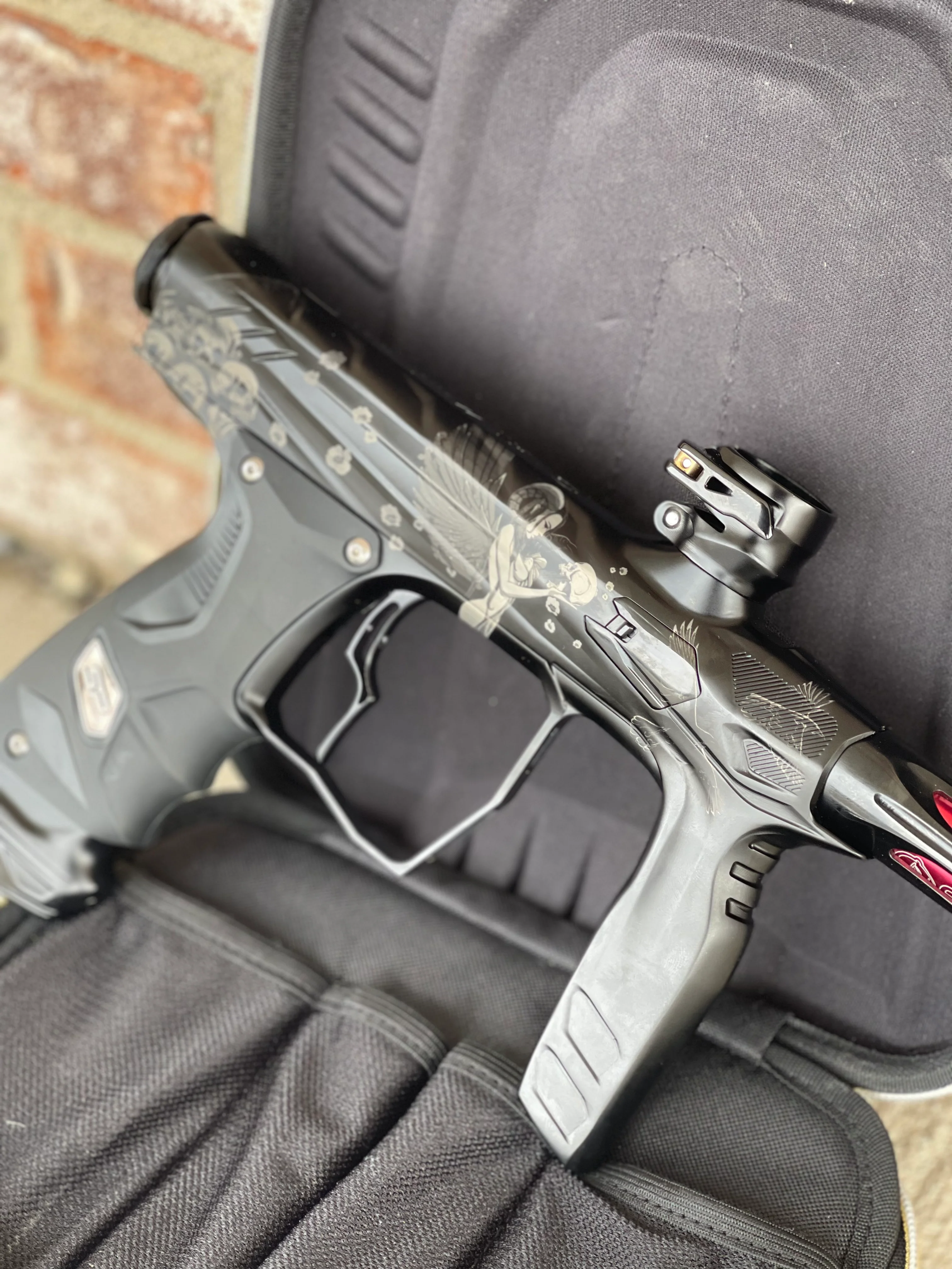 Used HK Army Shocker Amp Paintball Gun - Black w/ Succubus Laser Engraving - Image 2