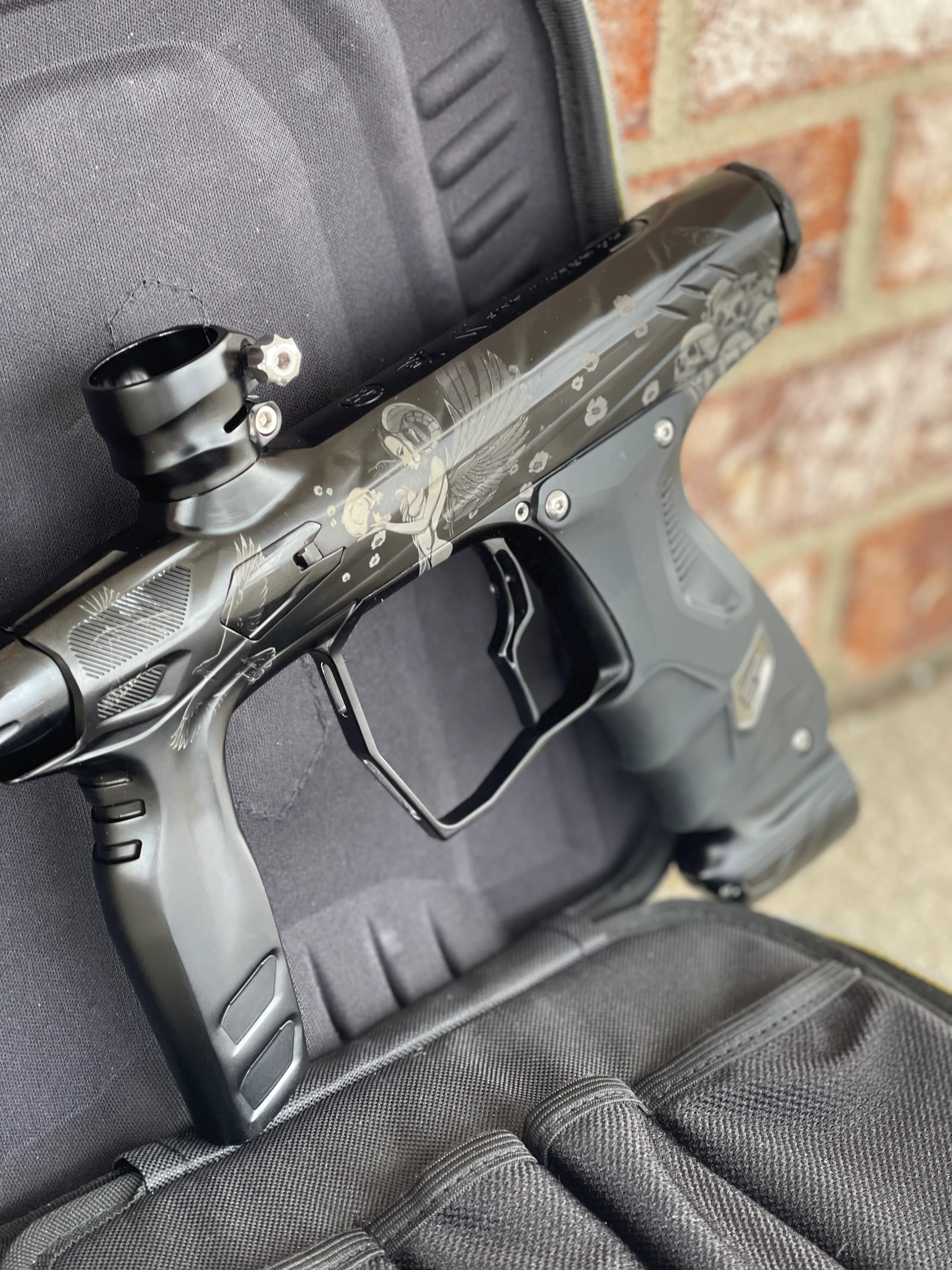 Used HK Army Shocker Amp Paintball Gun - Black w/ Succubus Laser Engraving - Image 4
