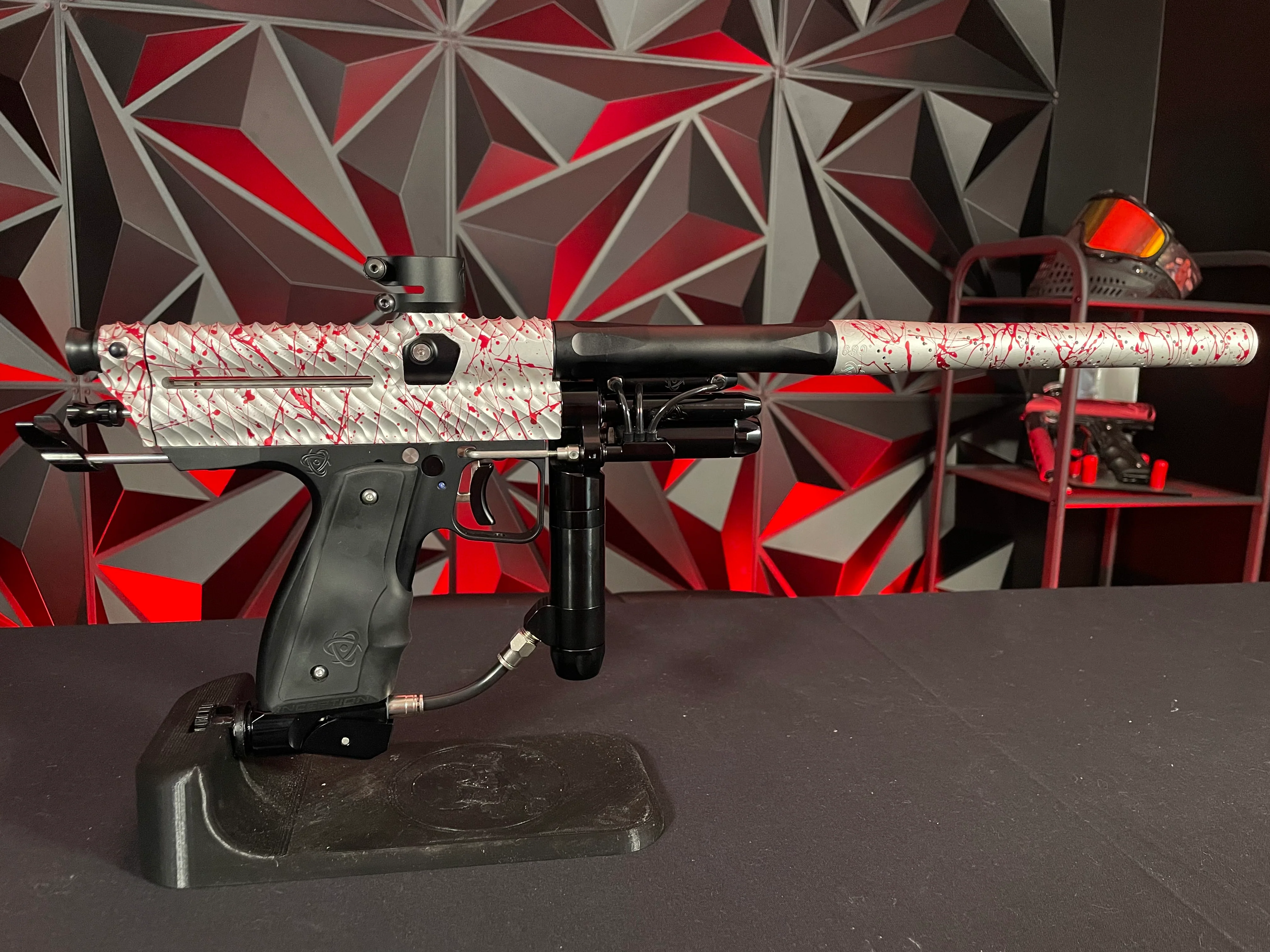 Used Inception Designs Twister Autococker Paintball Gun - Red Splash #128 w/4 Backs & 2 Tips - Image 5