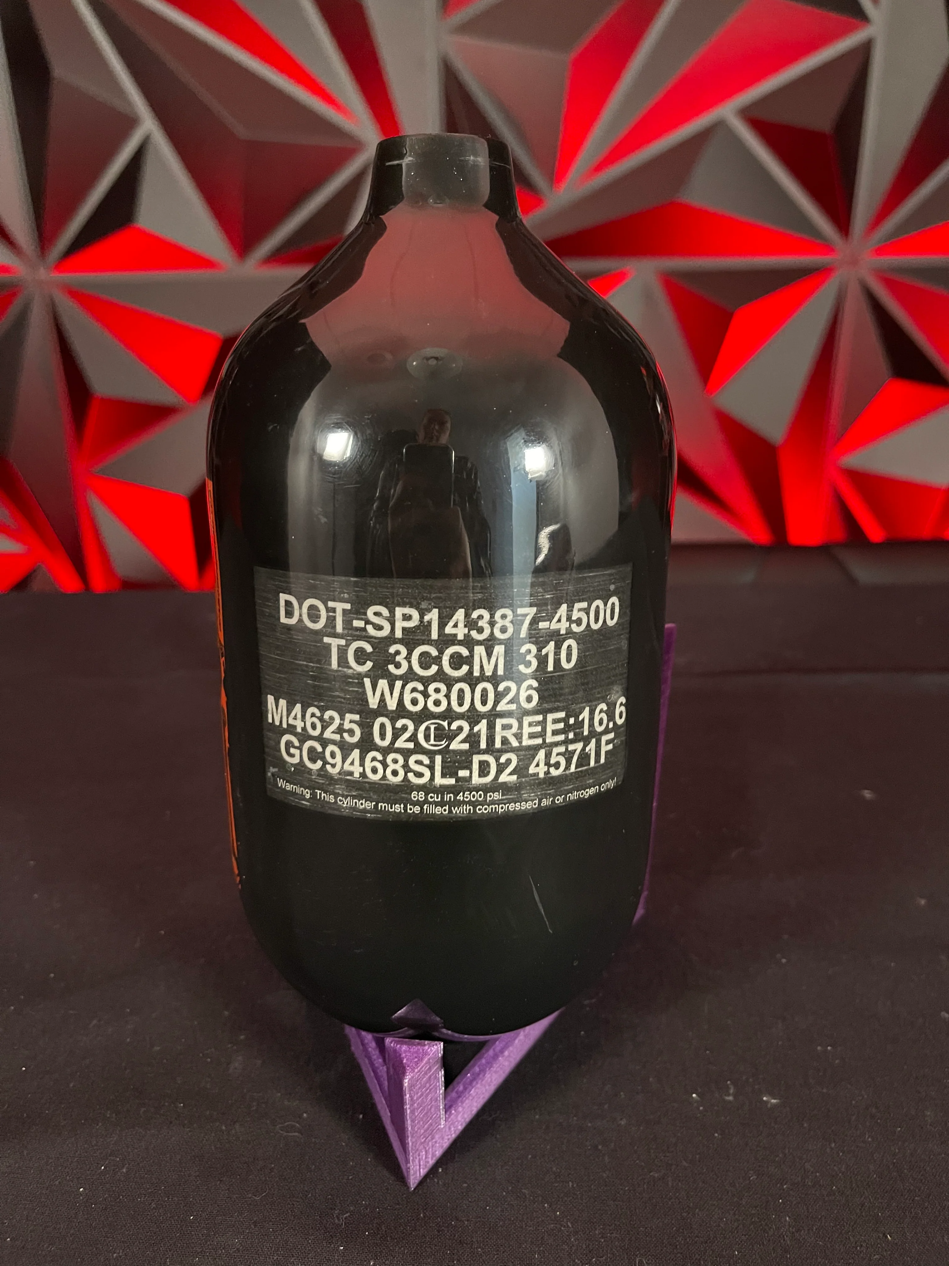 Used Infamous 68/4500 Bones Paintball Tank - BOTTLE ONLY - Black/Orange - Image 2