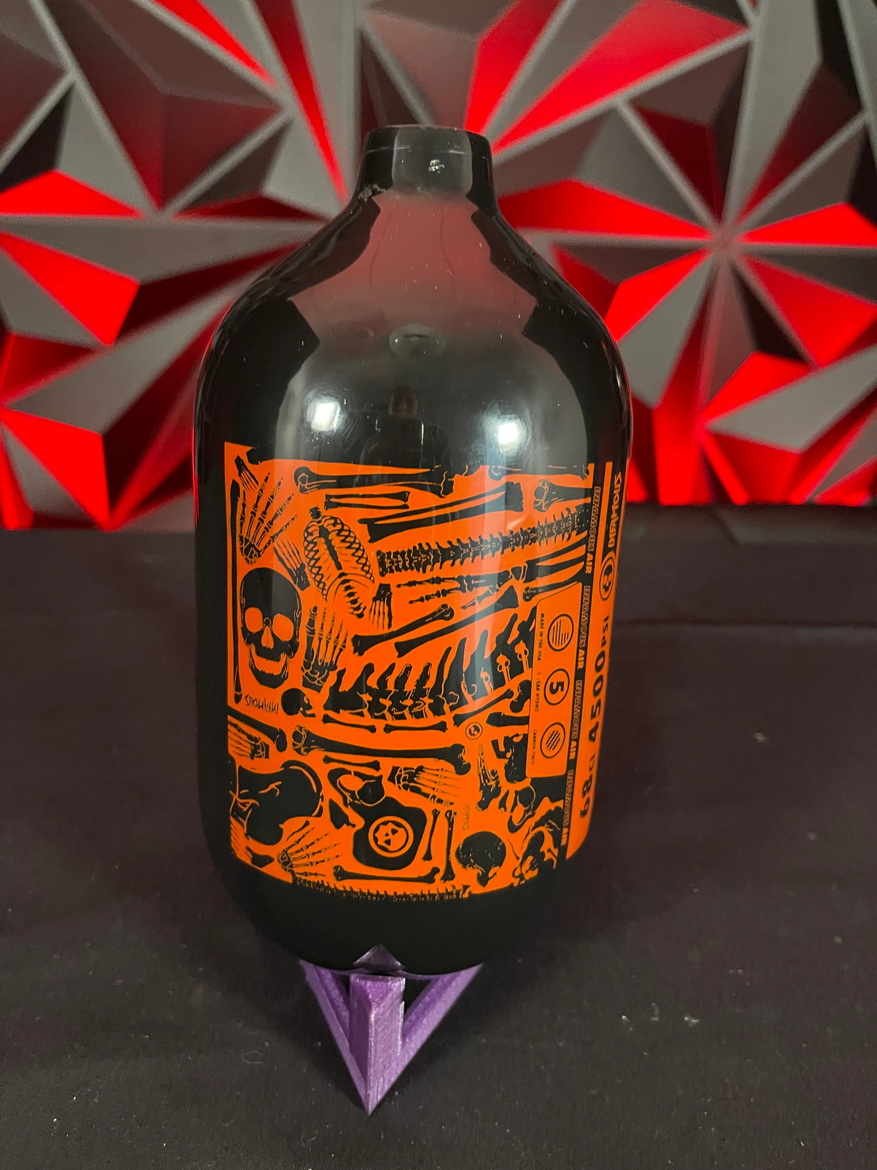 Used Infamous 68/4500 Bones Paintball Tank - BOTTLE ONLY - Black/Orange - Image 3