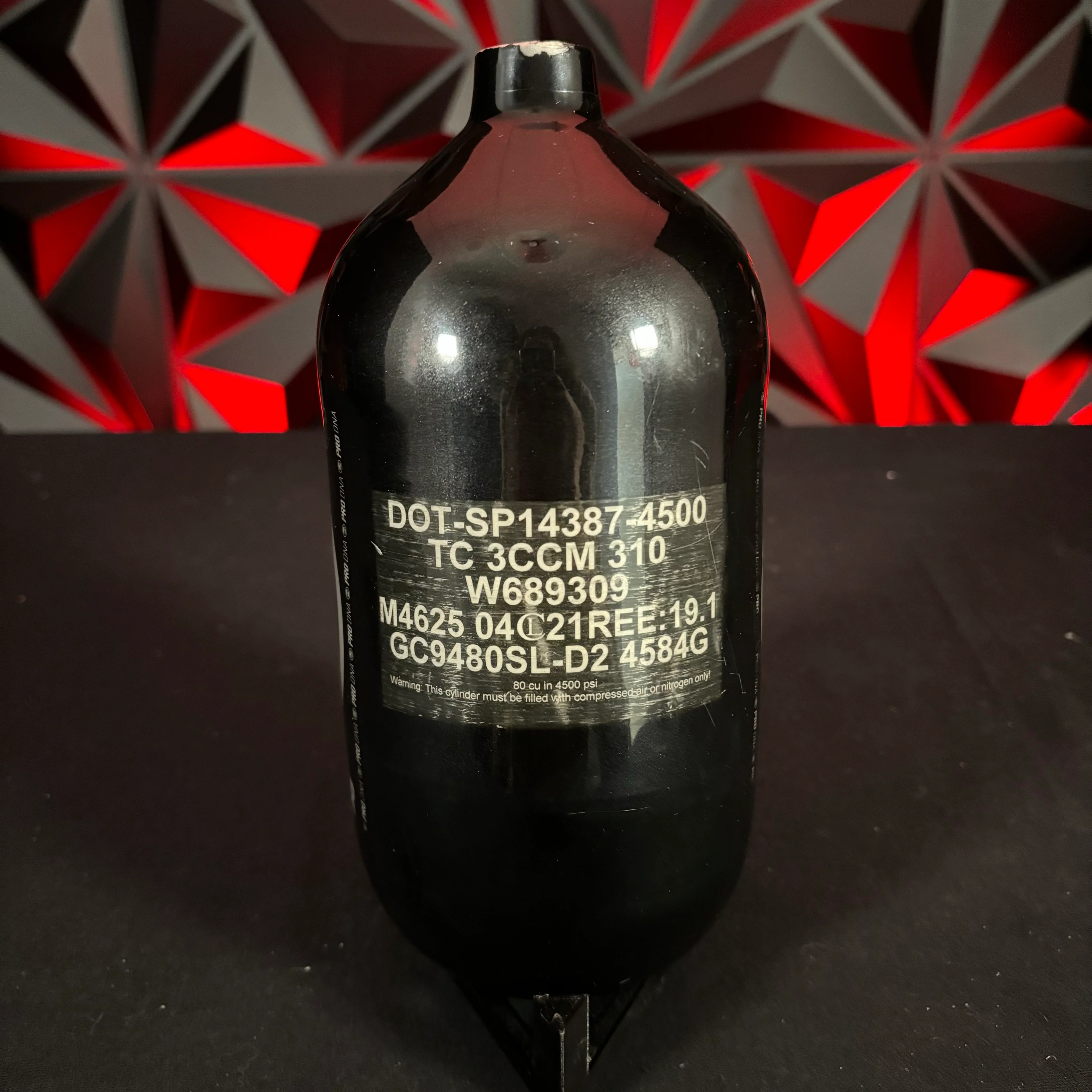 Used Infamous 80/4500 "Diamond Series" Paintball Tank - Silver/Black *Bottle Only* - Image 2