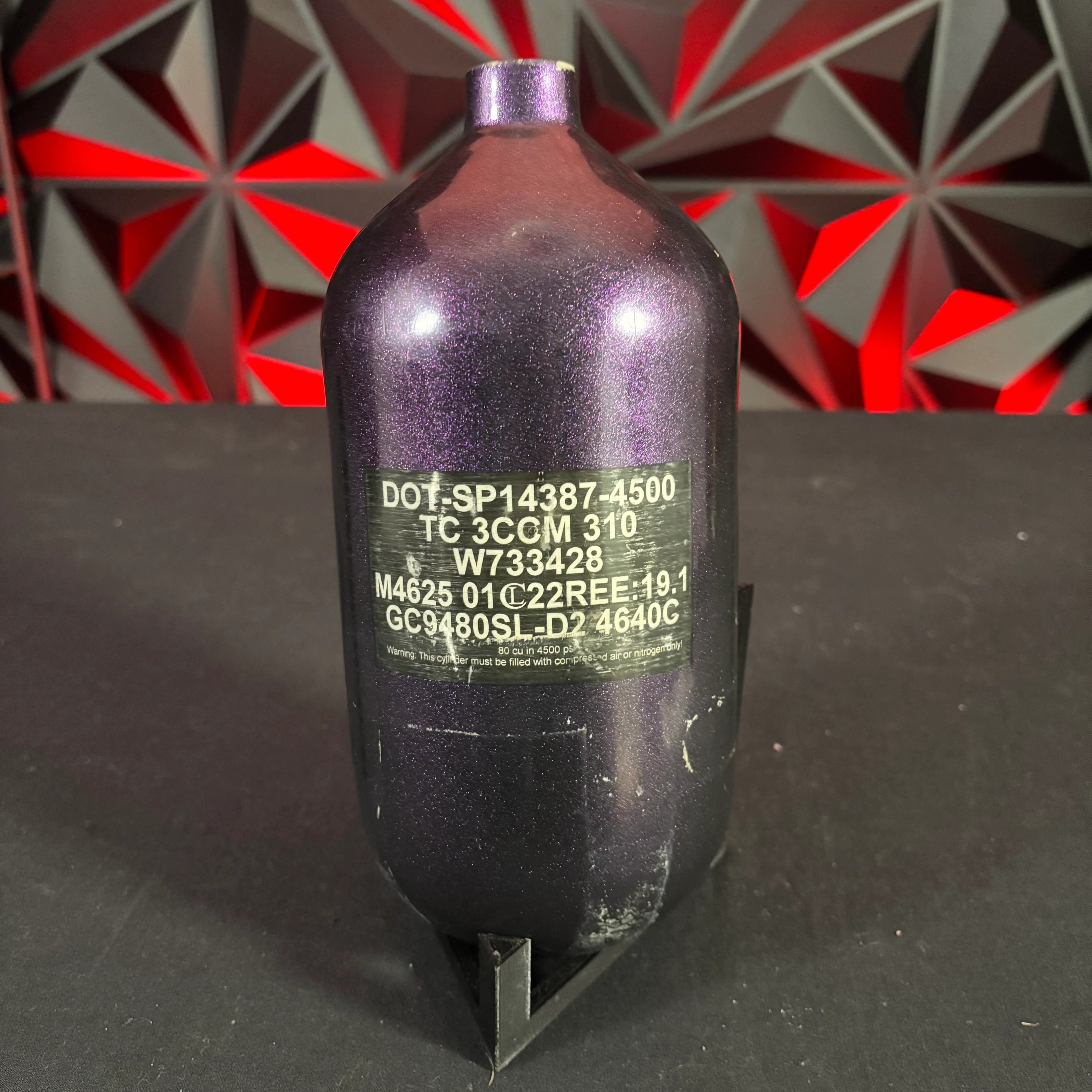 Used Infamous 80/4500 Skeleton Air Paintball Tank - Black Cherry *Bottle Only* - Image 2