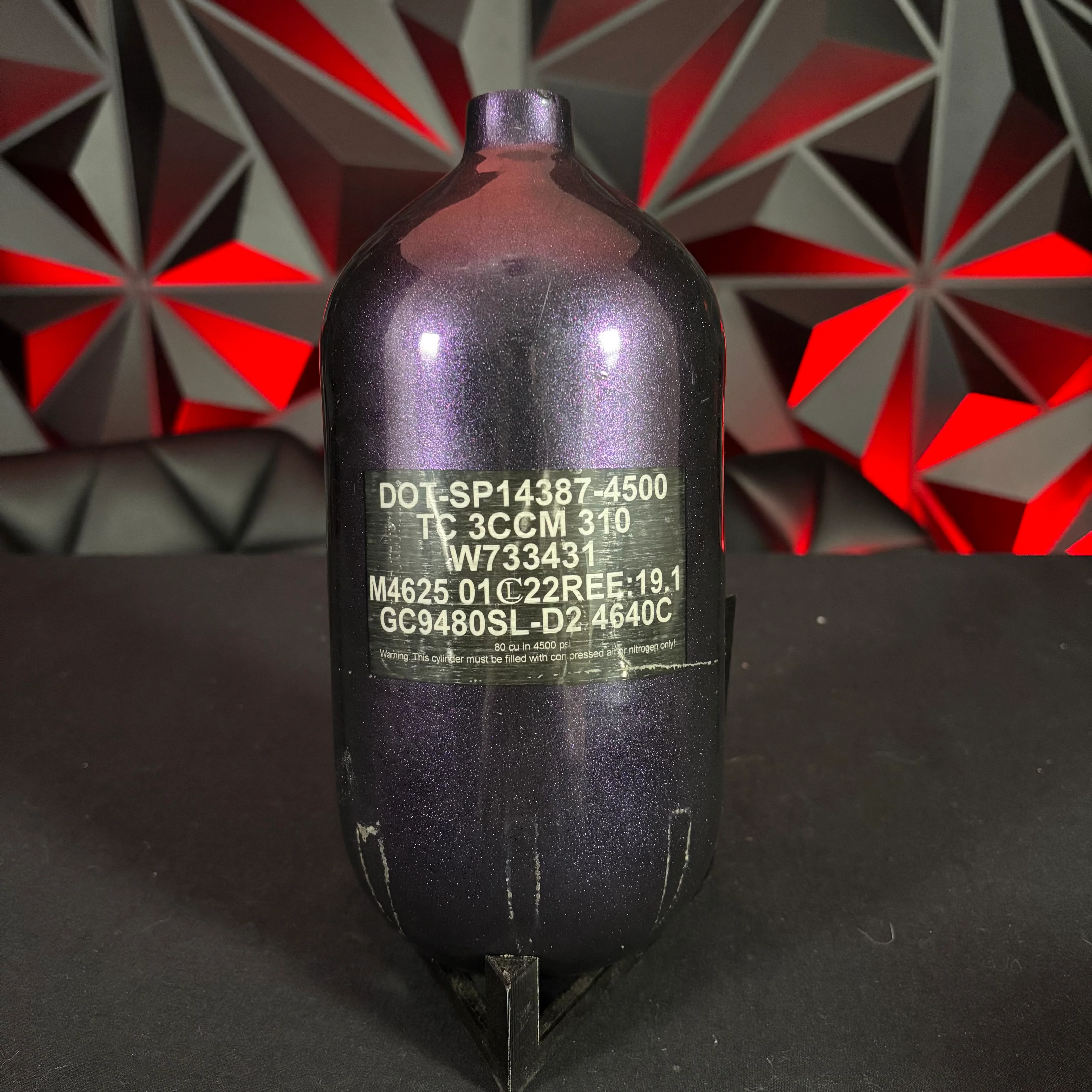 Used Infamous 80/4500 Skeleton Air Paintball Tank - Black Cherry - Image 2