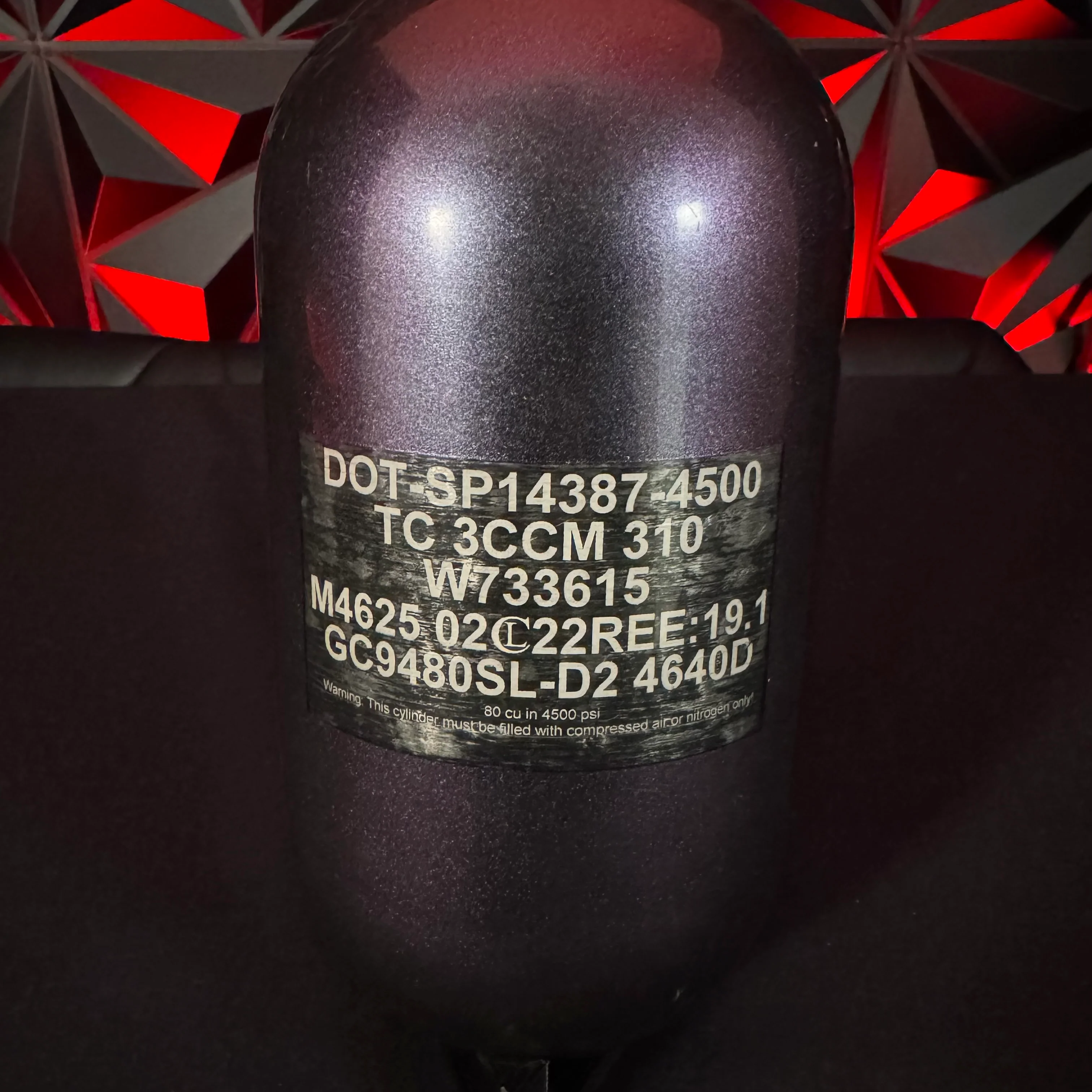 Used Infamous 80/4500 Hyperlight “Chameleon Series” Paintball Tank - Oil Slick w/Infamous TKO Regulator w/ Thread Protector & Exalt Tank Case - Image 4