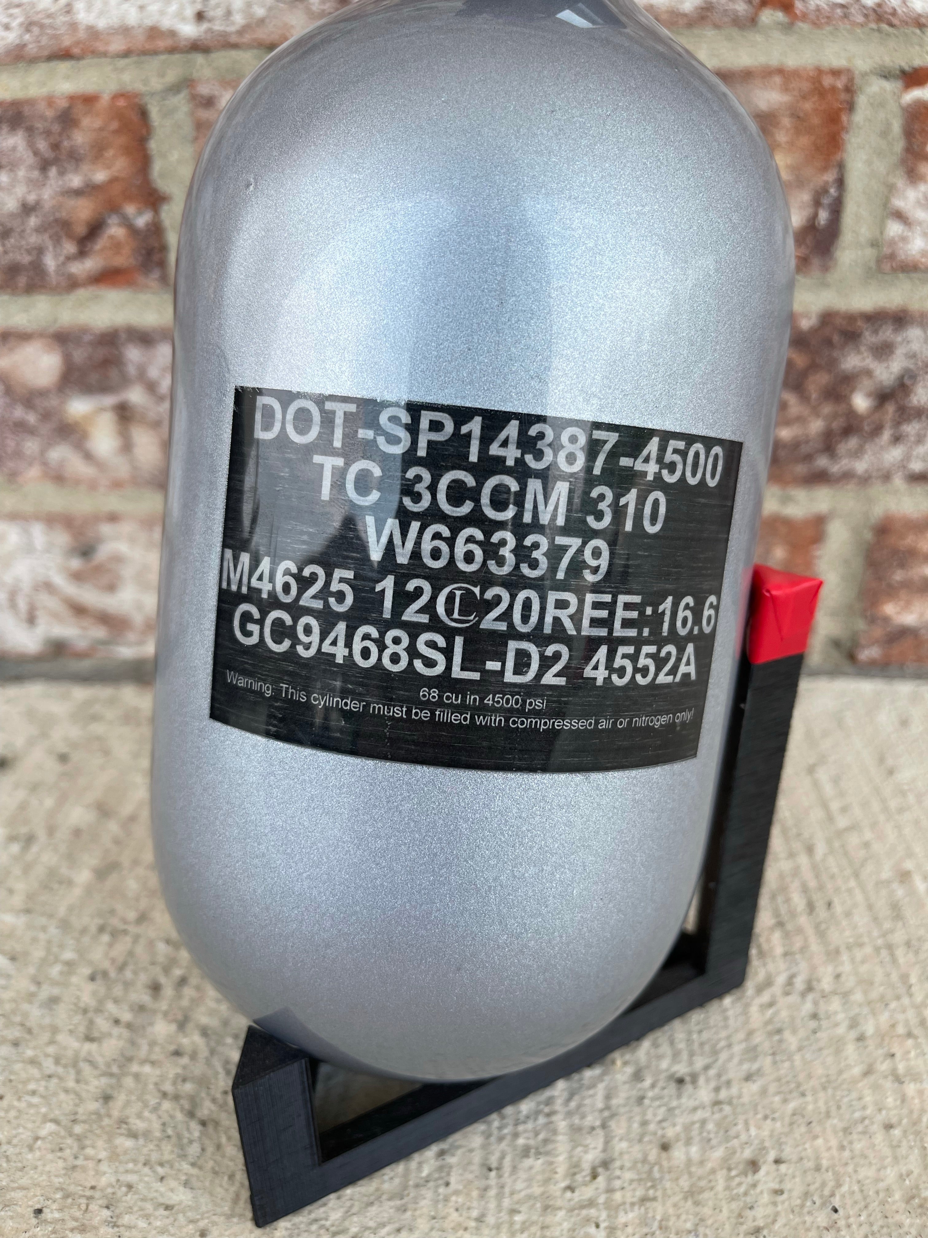 Used Infamous Air Tank 68/4500 Paintball Tank - Air Pattern - w/ Standard Reg - Silver/Black - Image 2