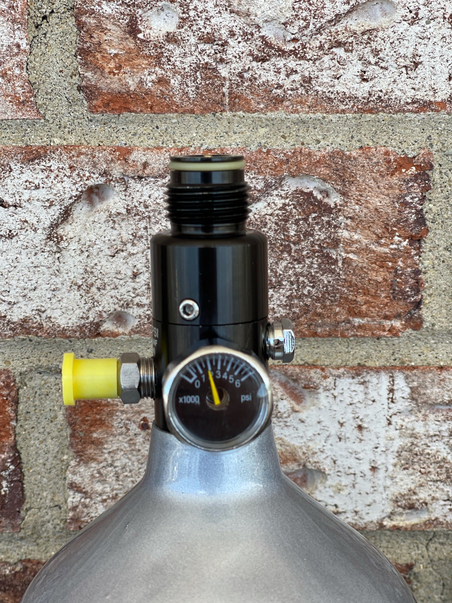 Used Infamous Air Tank 68/4500 Paintball Tank - Air Pattern - w/ Standard Reg - Silver/Black - Image 3