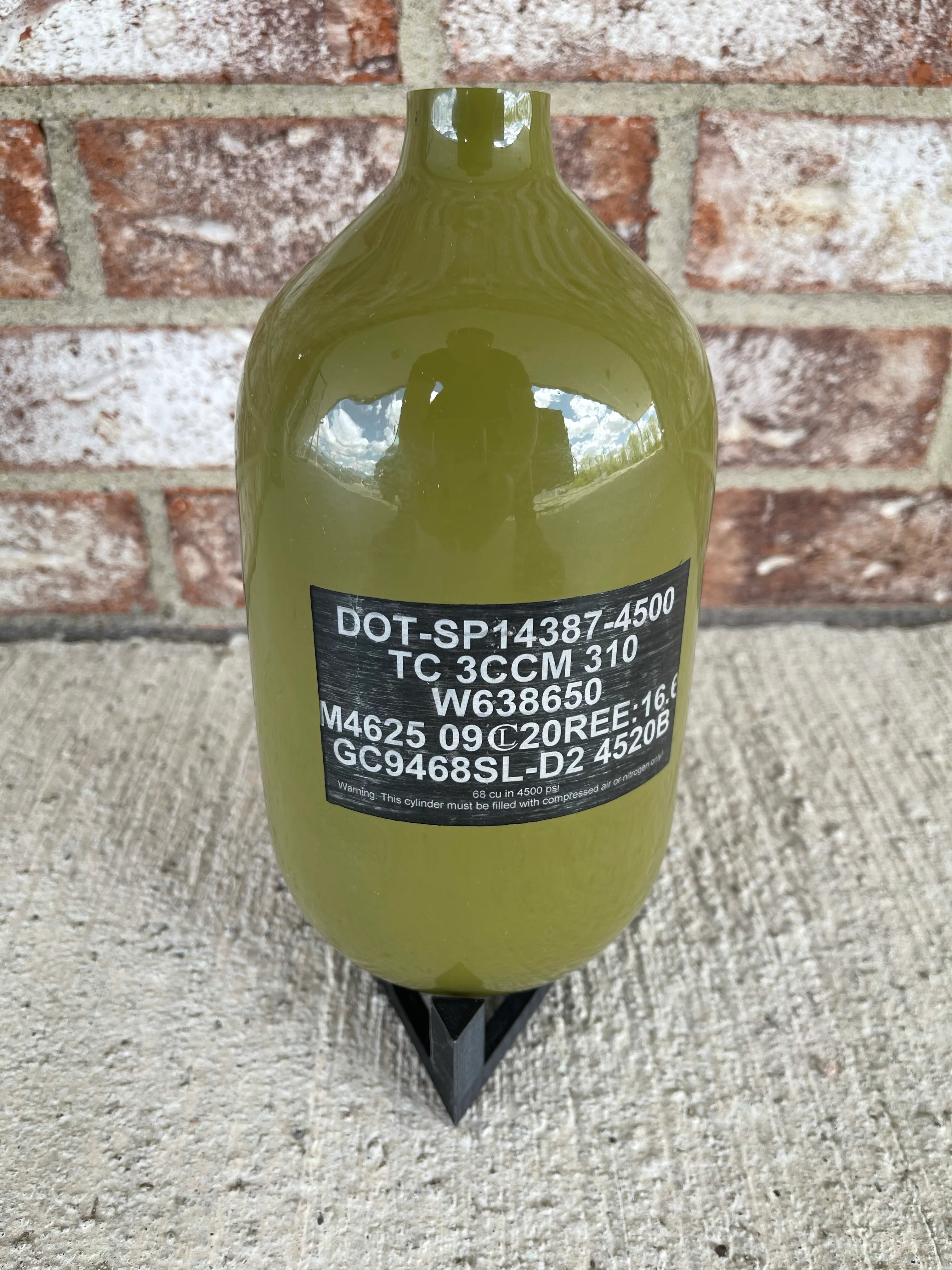 Used Infamous "Bones" 68/4500 Paintball Tank - Olive - BOTTLE ONLY - Image 2