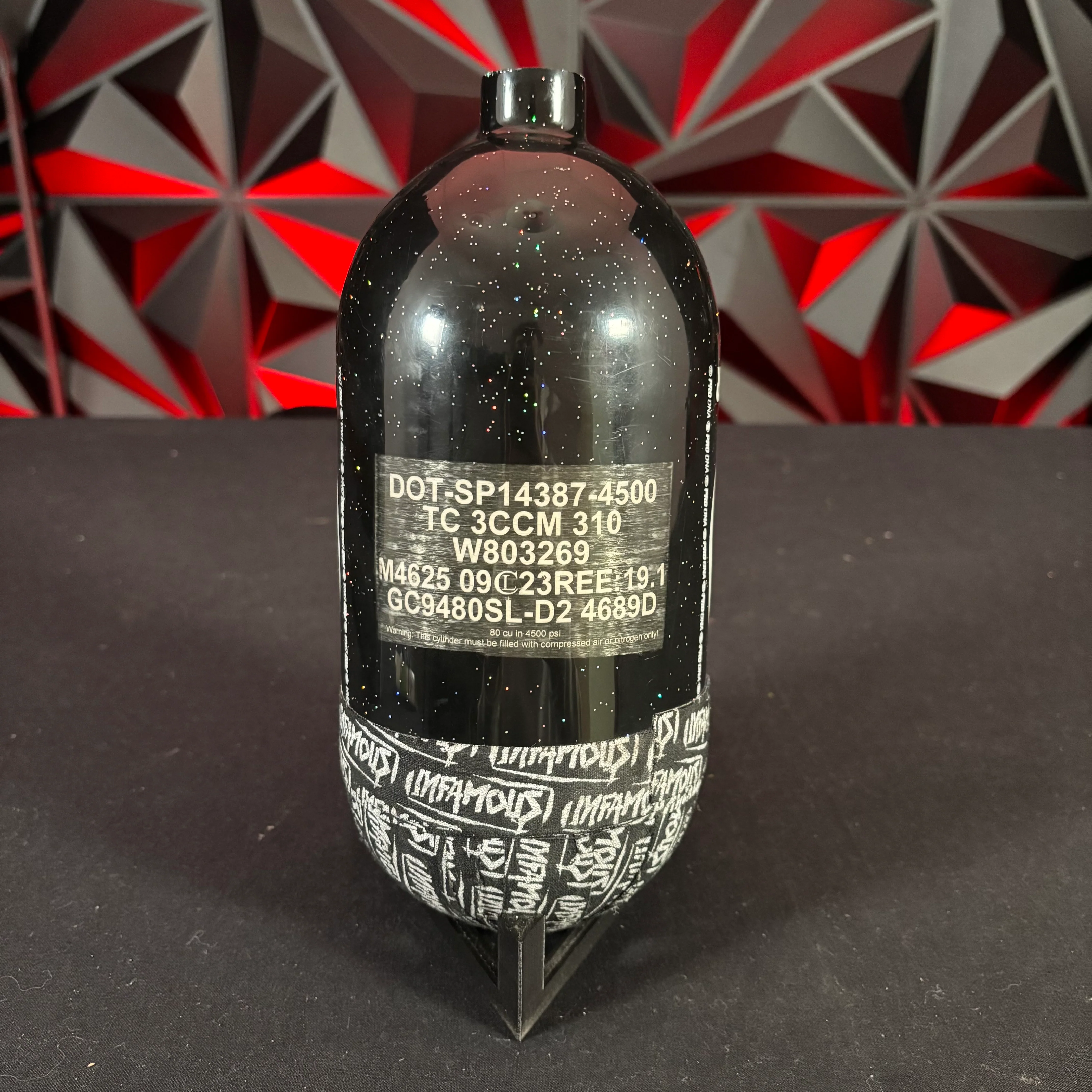 Used Infamous "Galaxy Series" 80/4500 Paintball Tank - Black/White - Image 2