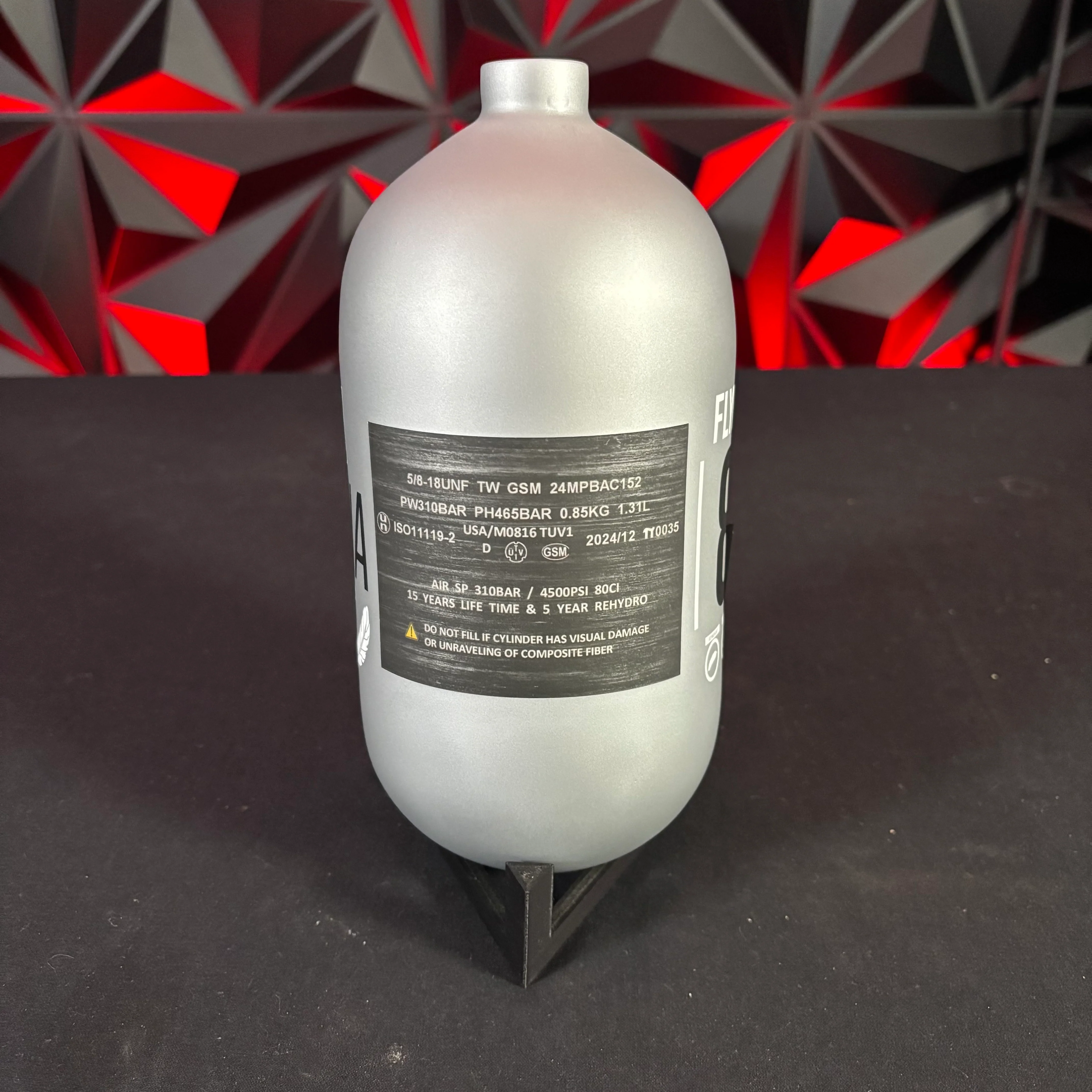Used Infamous Flyweight 80/4500 Paintball Tank - Silver/White - Image 2