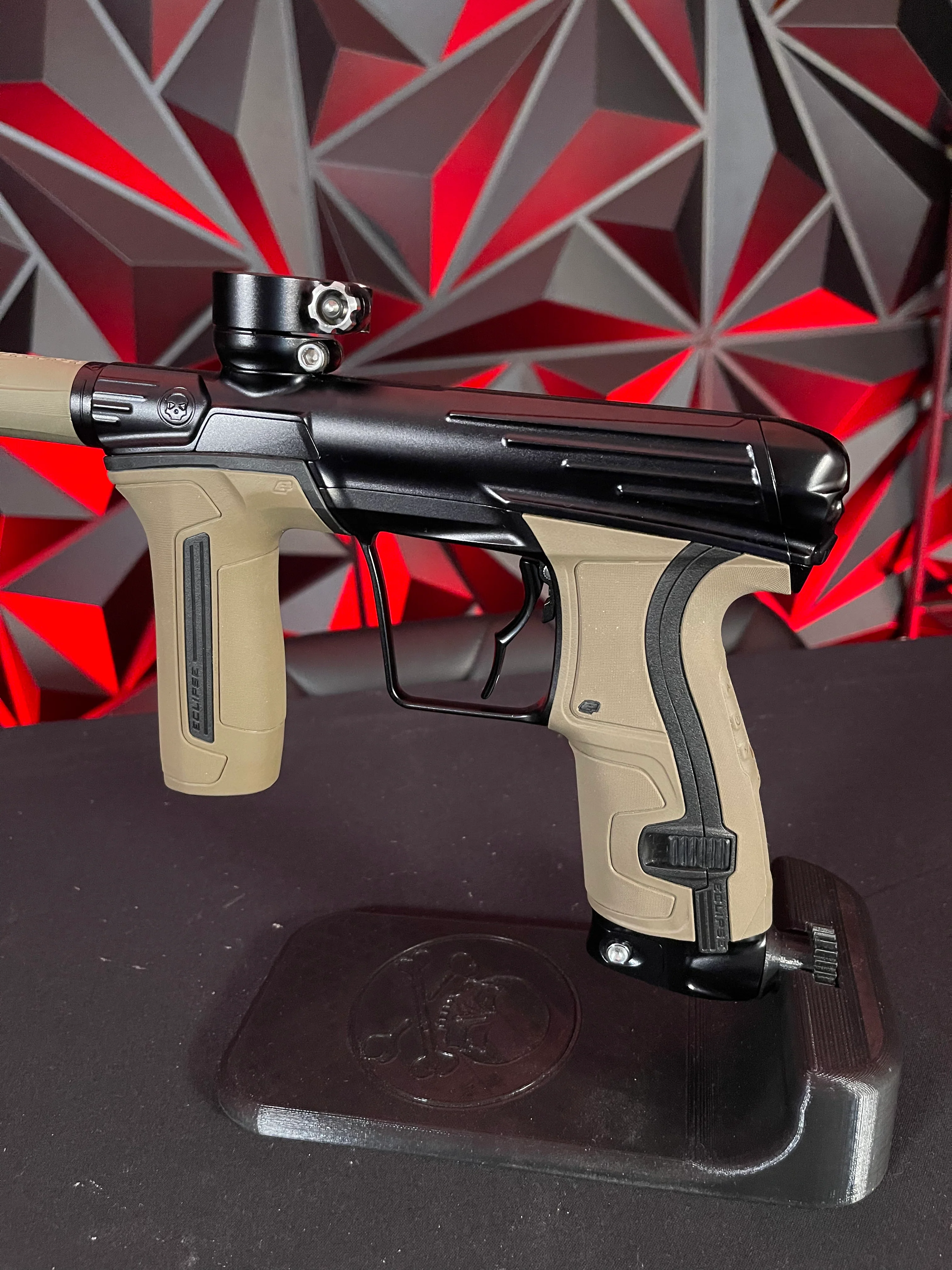 Used Infamous / Planet Eclipse CS2 Paintball Gun - Black w/ Earth Grip Kit, Full FL Kit, 4 Triggers, & American Flag Eye Covers - Image 2