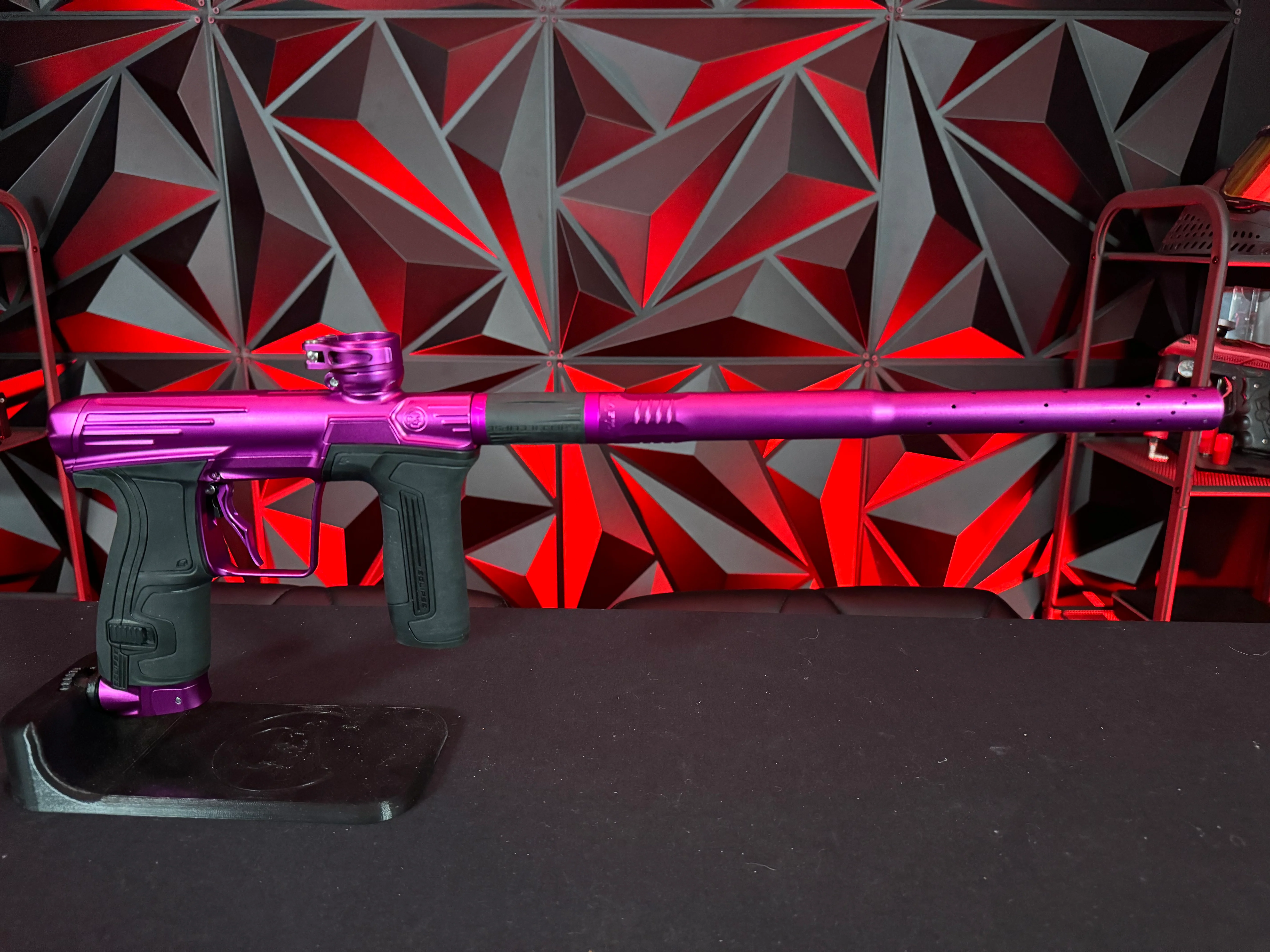 Used Infamous/Planet Eclipse CS2 Paintball Gun - Purple w/Infamous Deuce Trigger and 3 FL Backs - Image 5