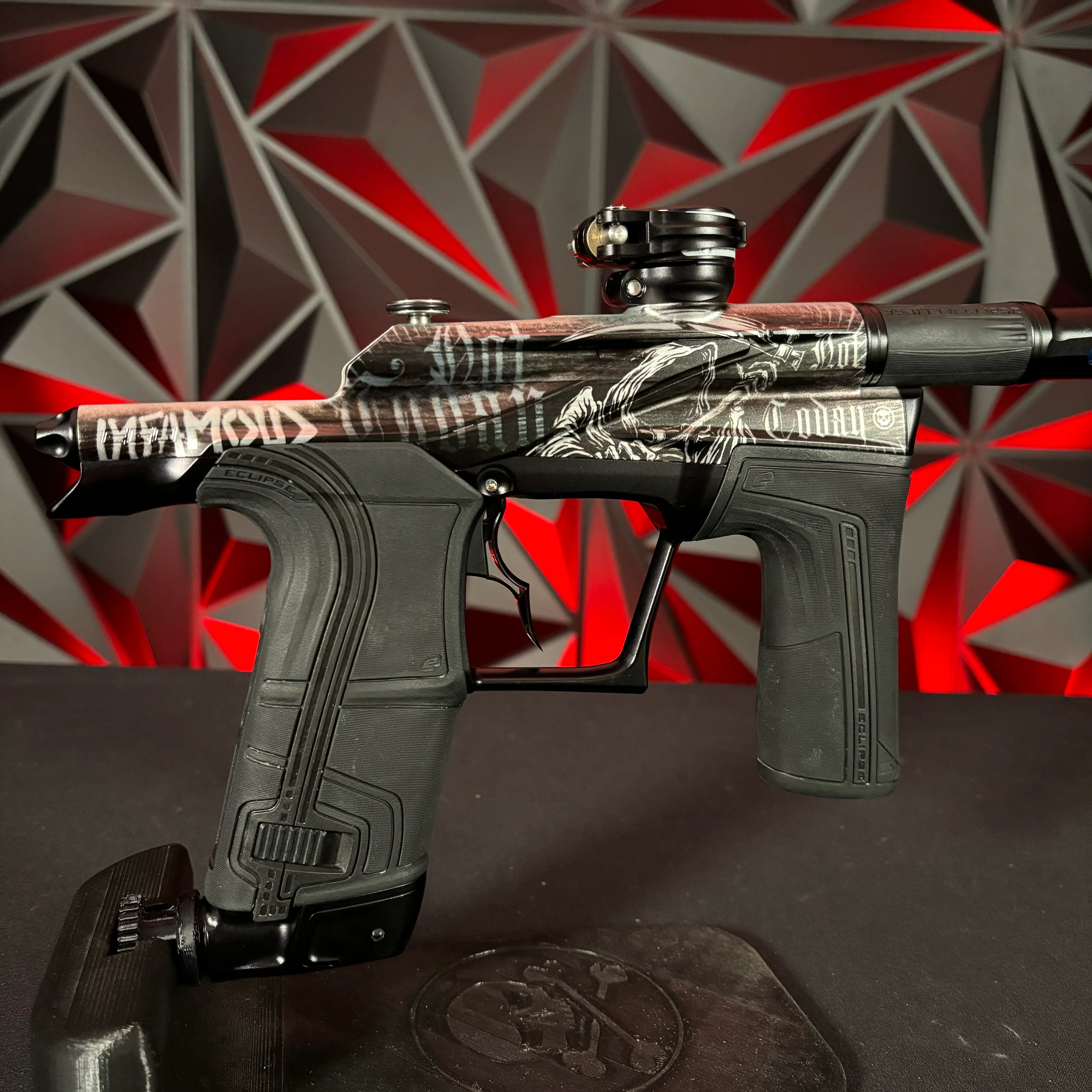 Used Infamous/Planet Eclipse LV2 Paintball Gun - Black/Grey Reaper w/Infamous Deuce Trigger & 2 PWR Inserts - Image 2