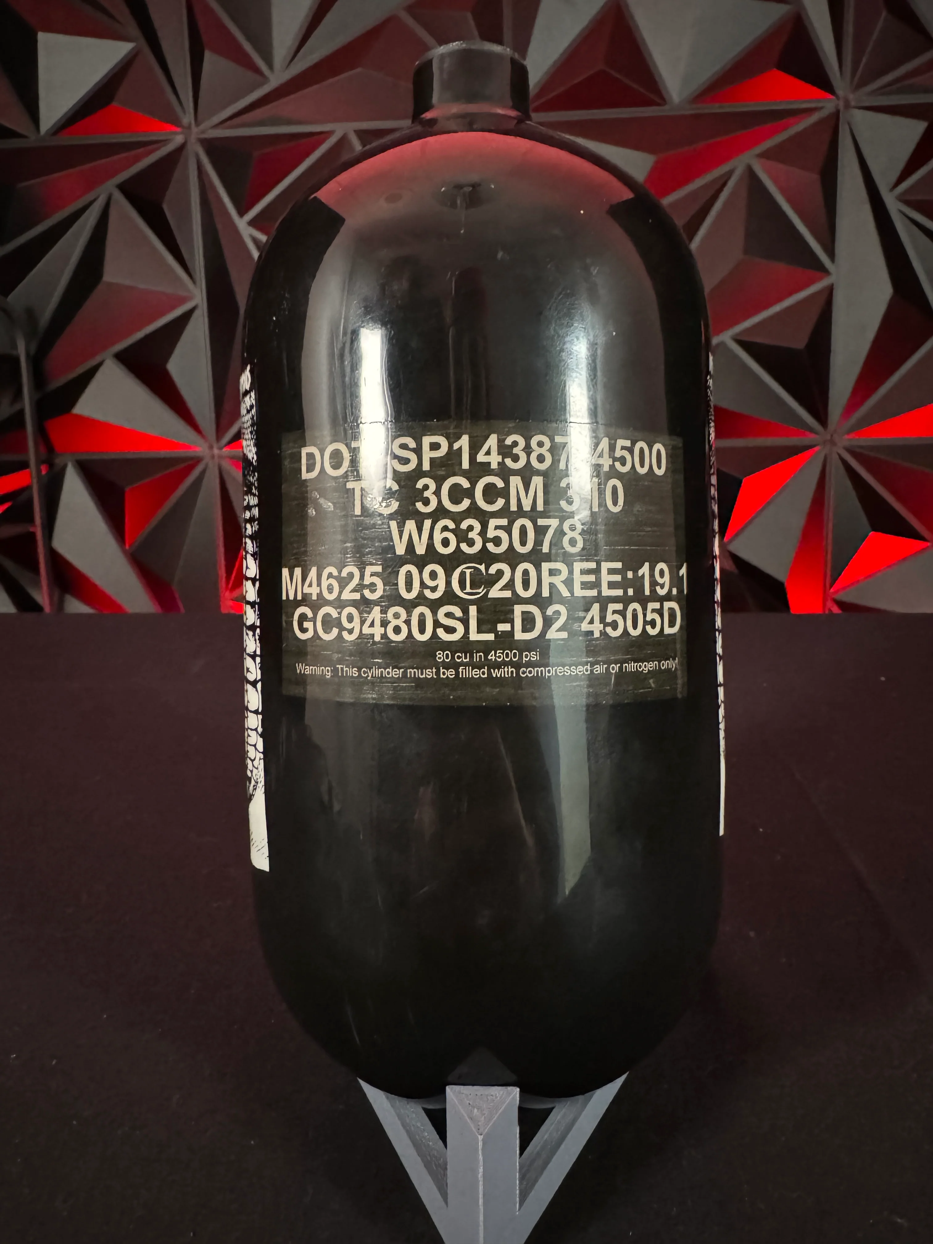 Used Infamous "Savage Skull" 80/4500 Paintball Tank - Black/White BOTTLE ONLY & Infamous Tank Case - Image 2