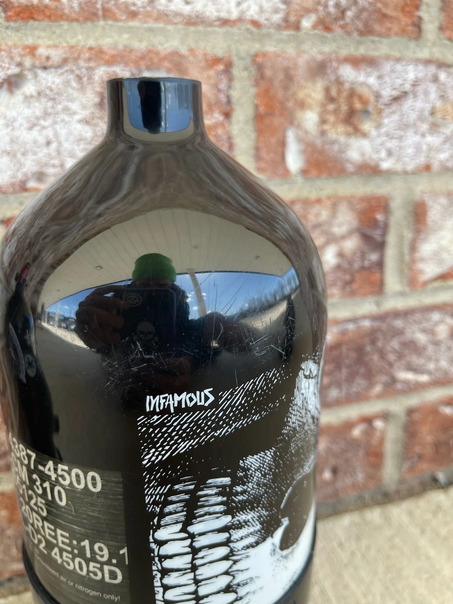 Used Infamous Savage Skull 80/4500 Paintball Tank- Black/White - Bottle Only - Exalt/PE Tank Grip - Image 4