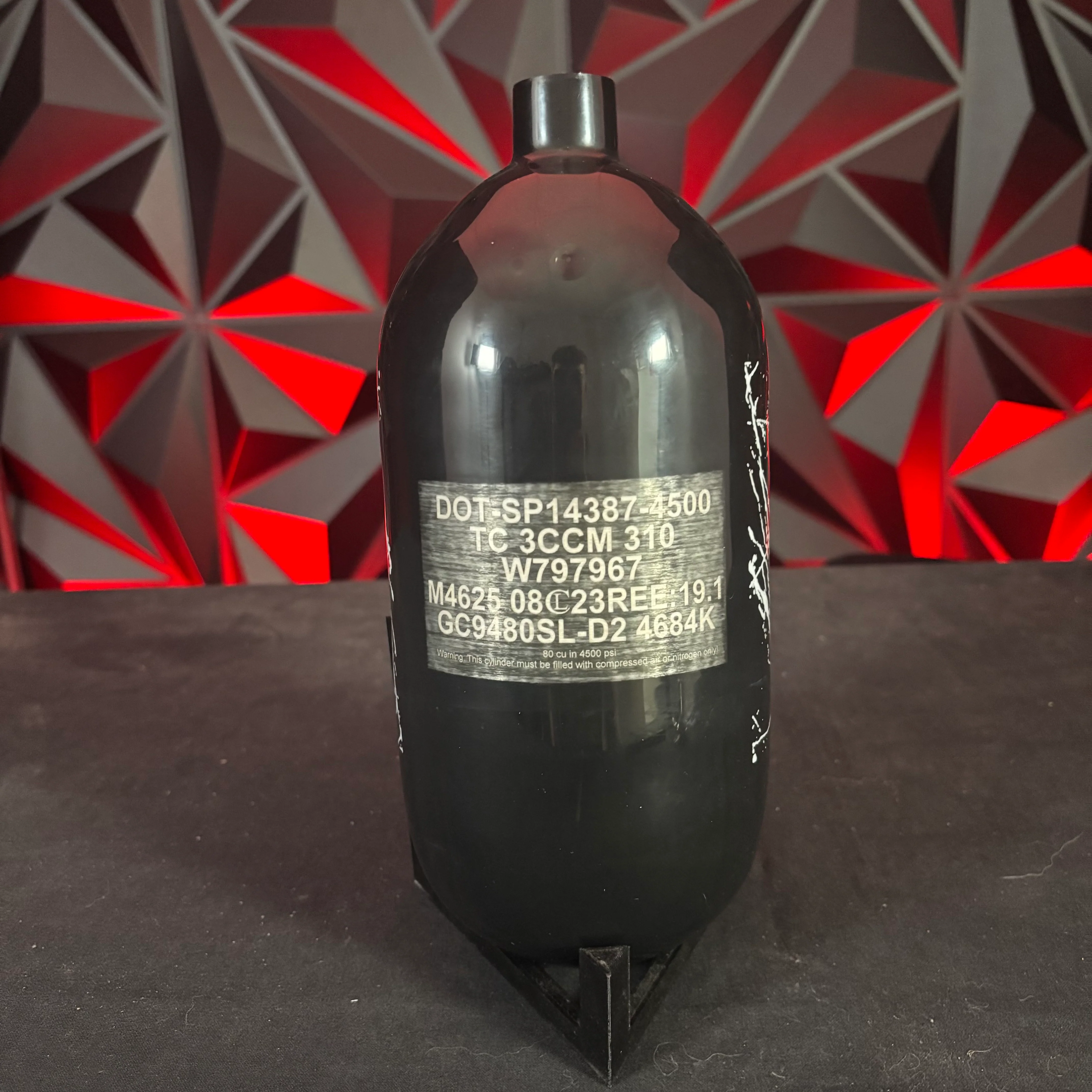 Used Infamous Skeleton Air 80/4500 Paintball Tank - Black/White * Bottle only * - Image 2