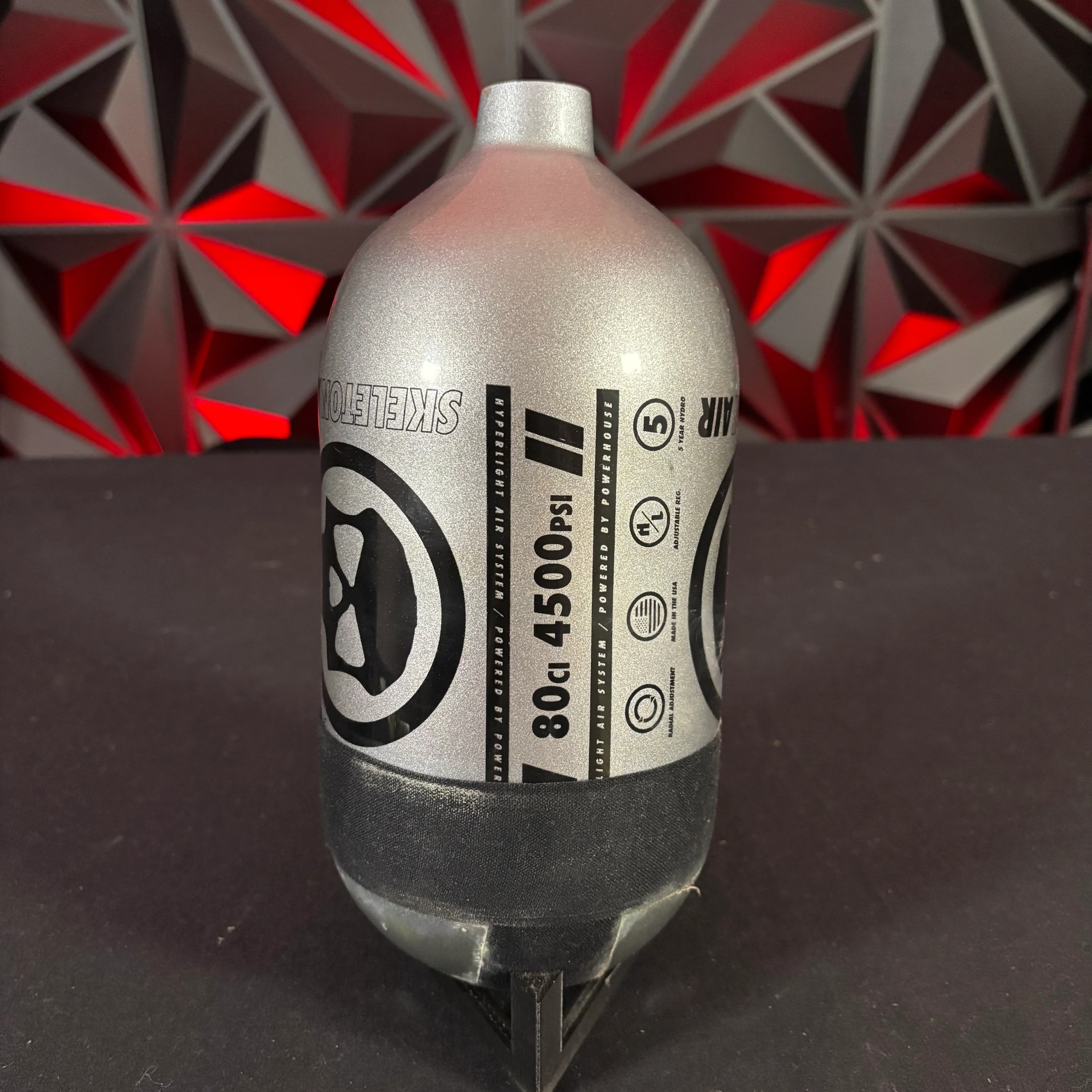Used Infamous "Skeleton Air" Hyperlight 80/4500 Paintball Tank - Silver/Black