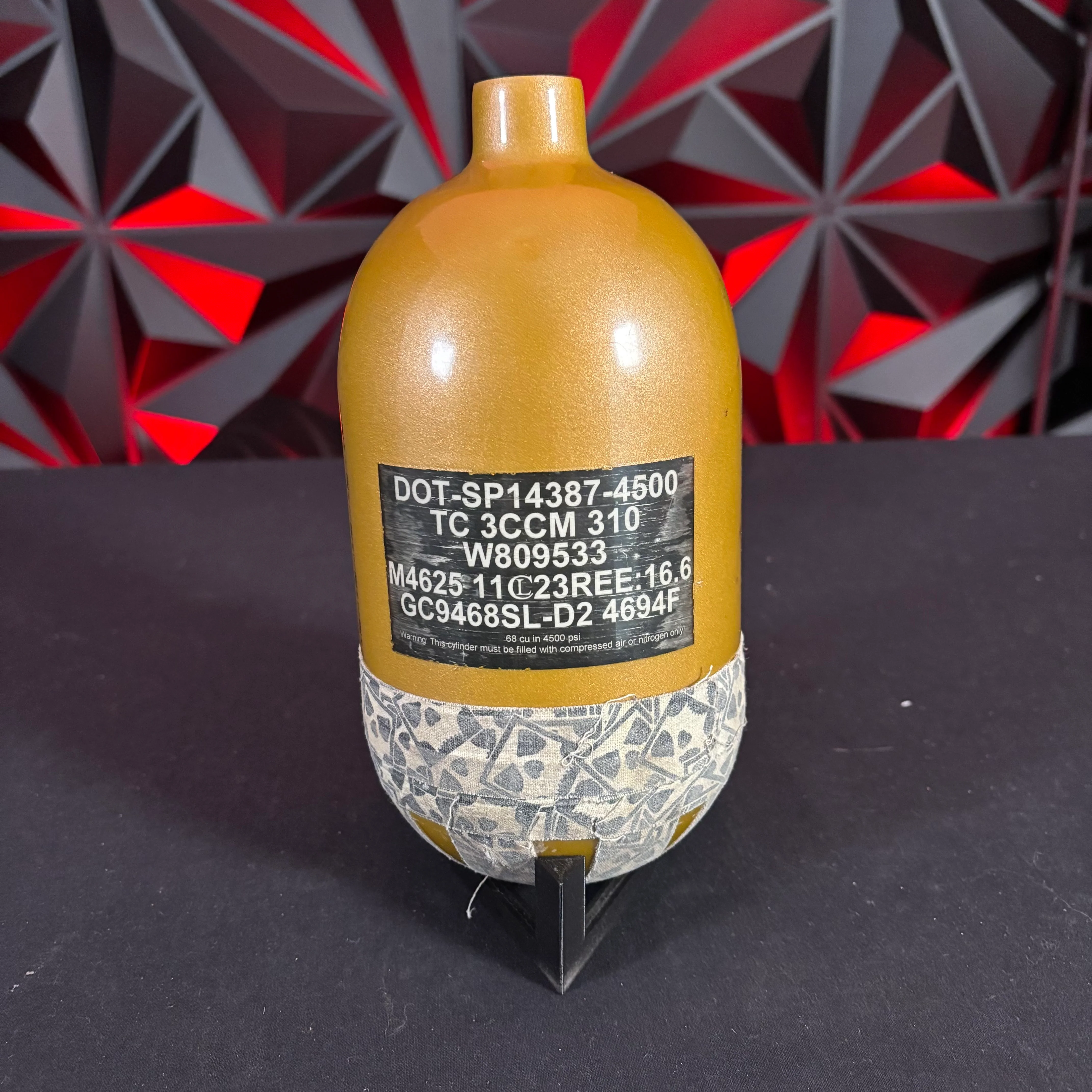 Used Infamous "Skeleton Air" Hyperlight 68/4500 Paintball Tank - Gold/Black - Image 2