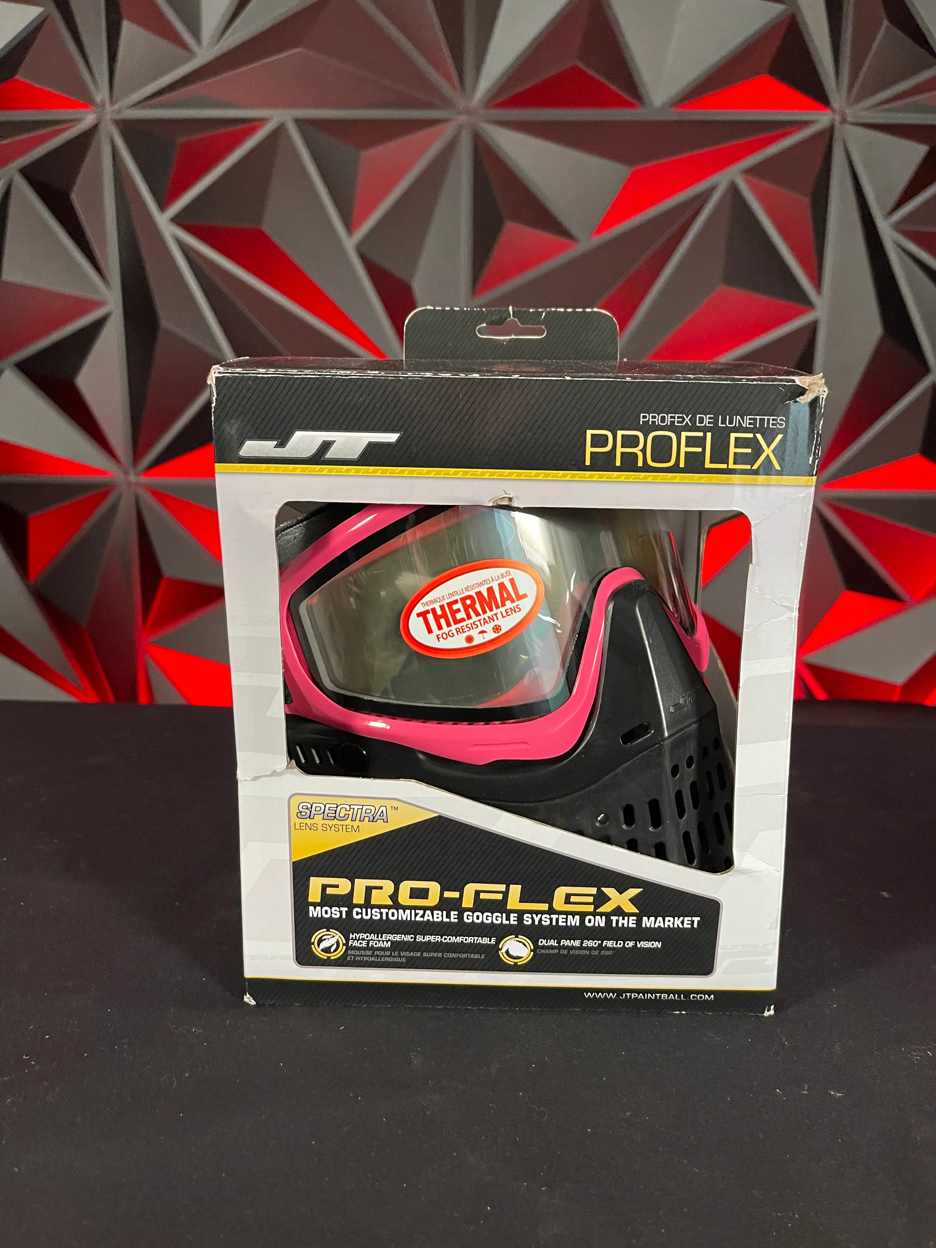 Used JT Proflex Mask - Custom Build - Black/Pink w/ 2 Lenses, Visor, Original Box & Soft Goggle Bag - Image 7