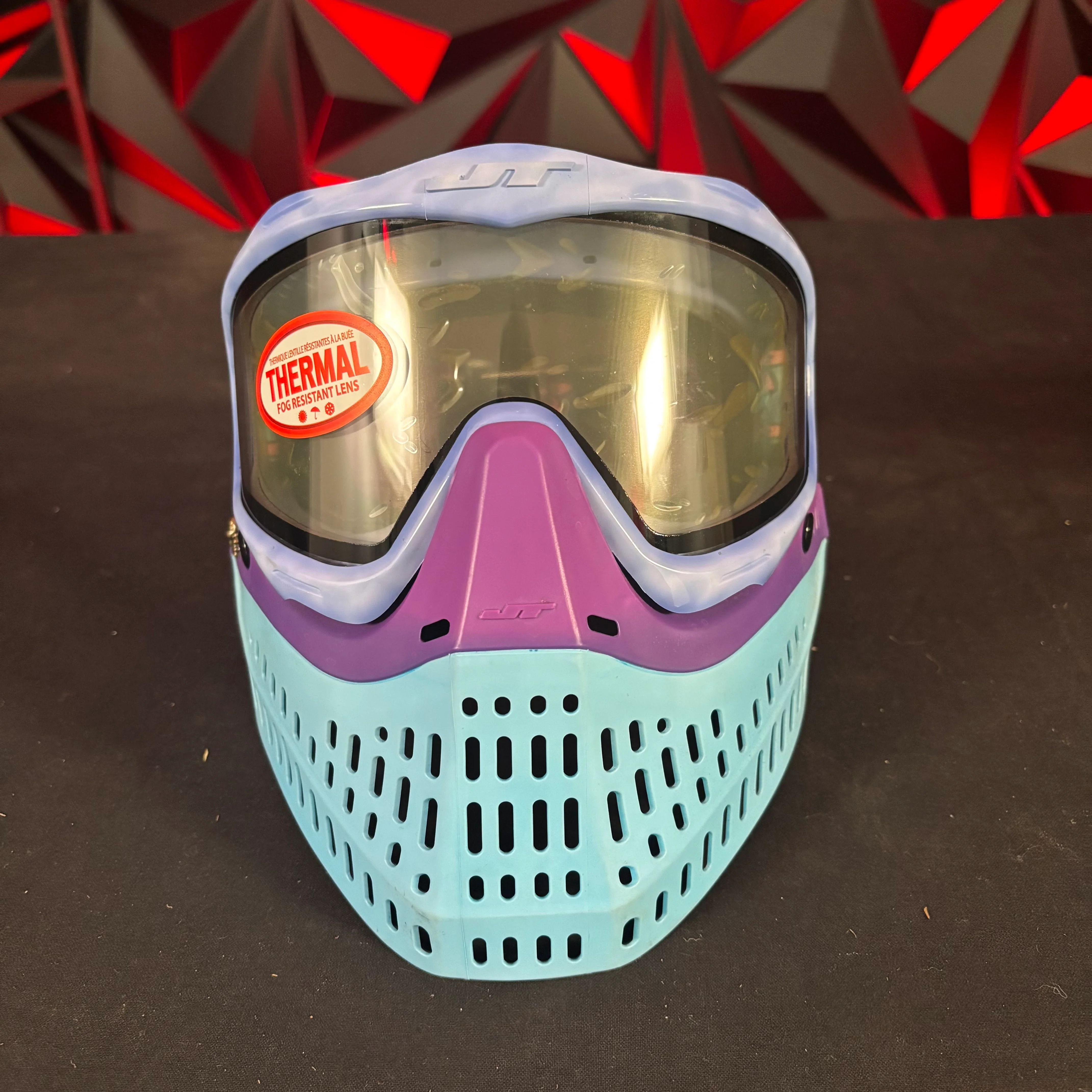 Used JT Proflex Paintball Mask - Custom #11 Purple tie dye Frame /w Light blue to purple Bottoms and Purple ears *Custom* - Image 2