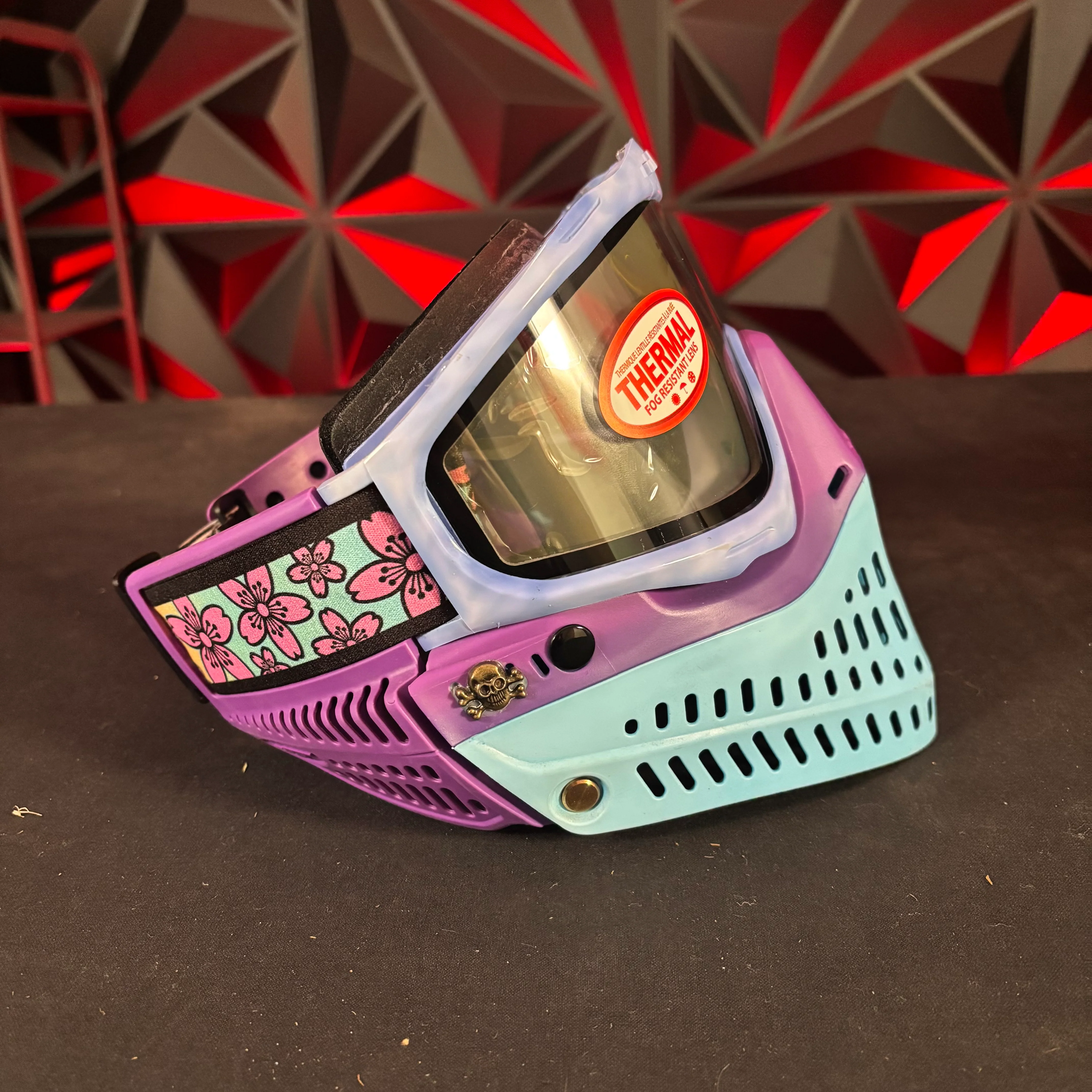 Used JT Proflex Paintball Mask - Custom #11 Purple tie dye Frame /w Light blue to purple Bottoms and Purple ears *Custom* - Image 3