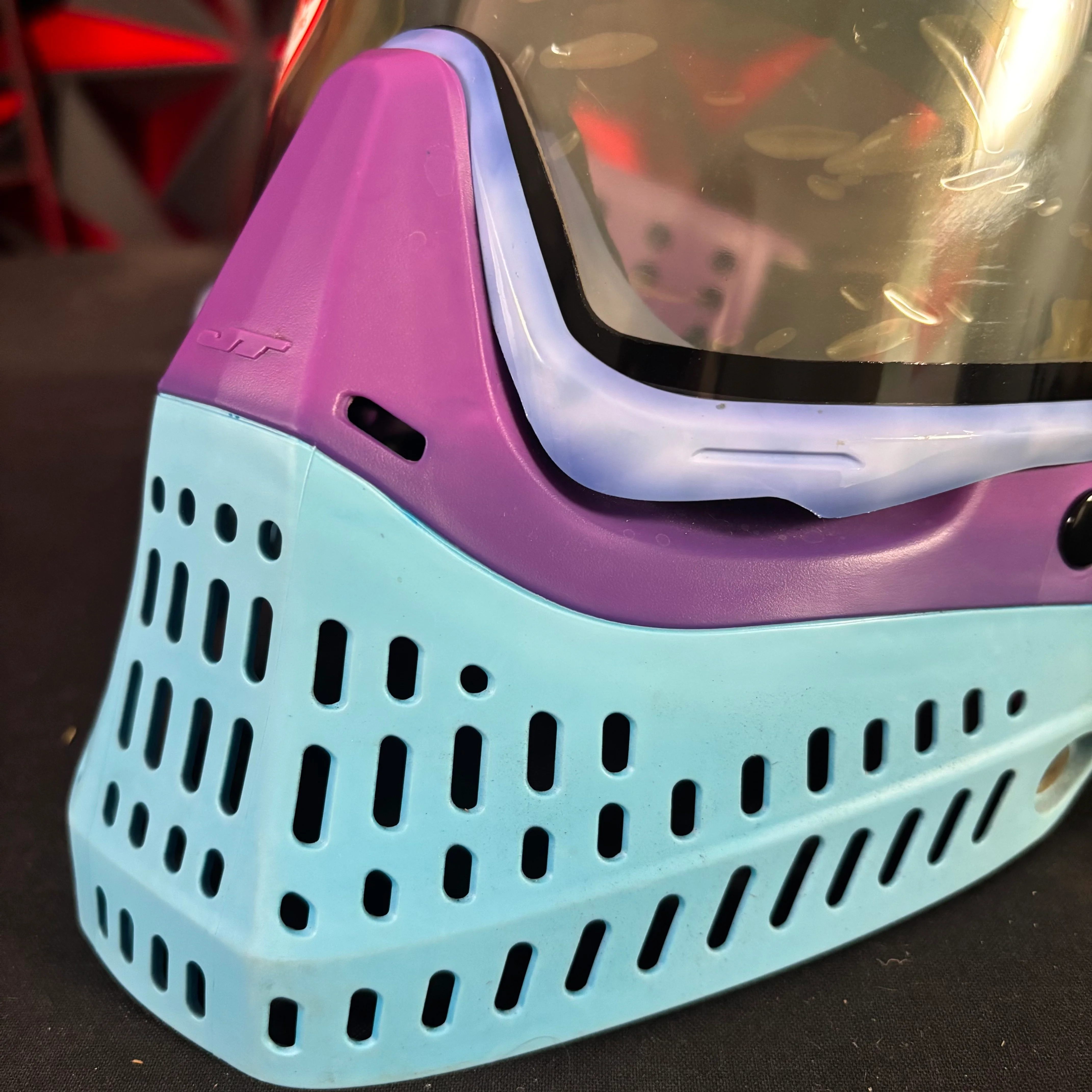 Used JT Proflex Paintball Mask - Custom #11 Purple tie dye Frame /w Light blue to purple Bottoms and Purple ears *Custom* - Image 8
