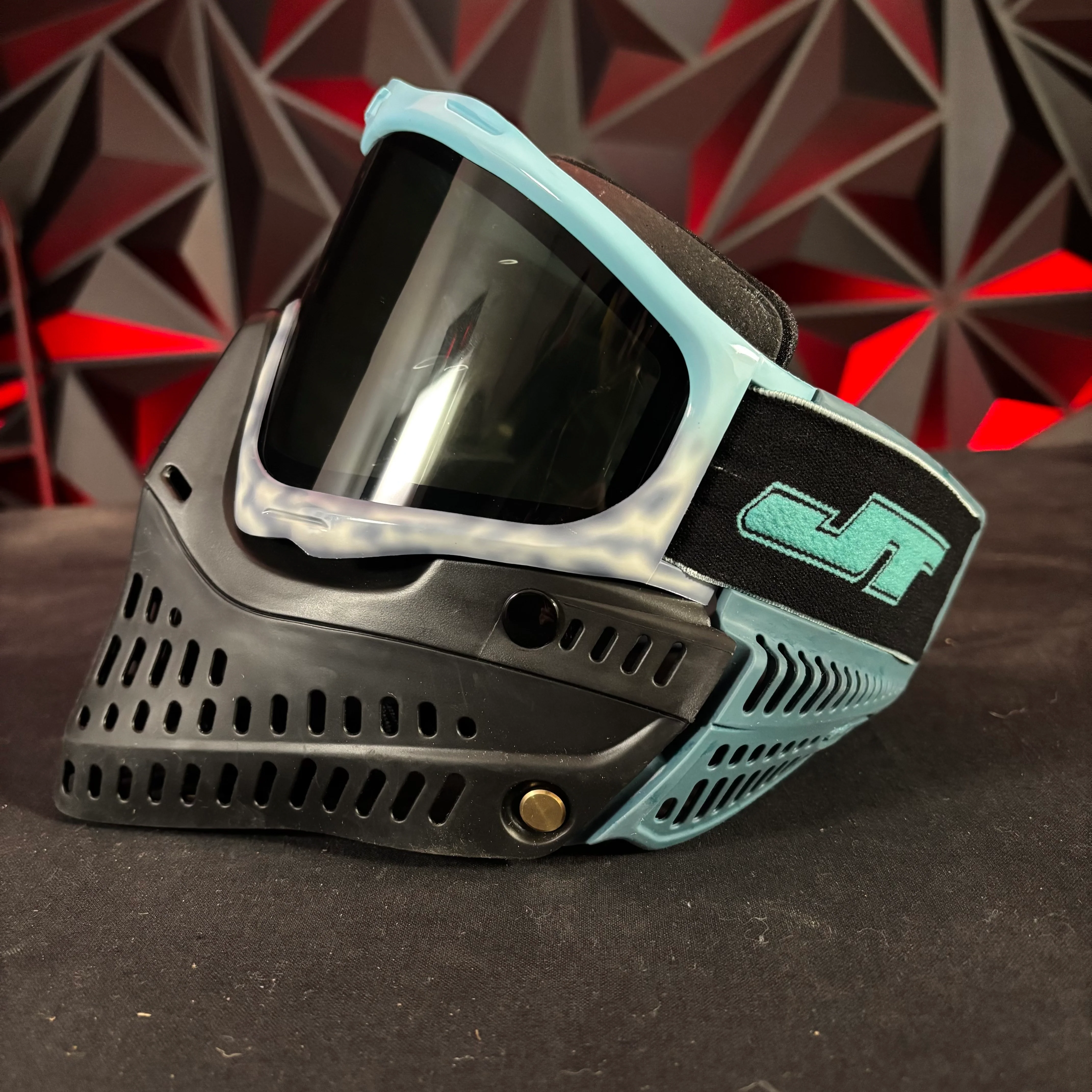 Used JT Proflex Paintball Mask - Custom #10 Baby Blue to Grey tie dye Frame /w Black Bottoms and Blue ears *Custom* - Image 7