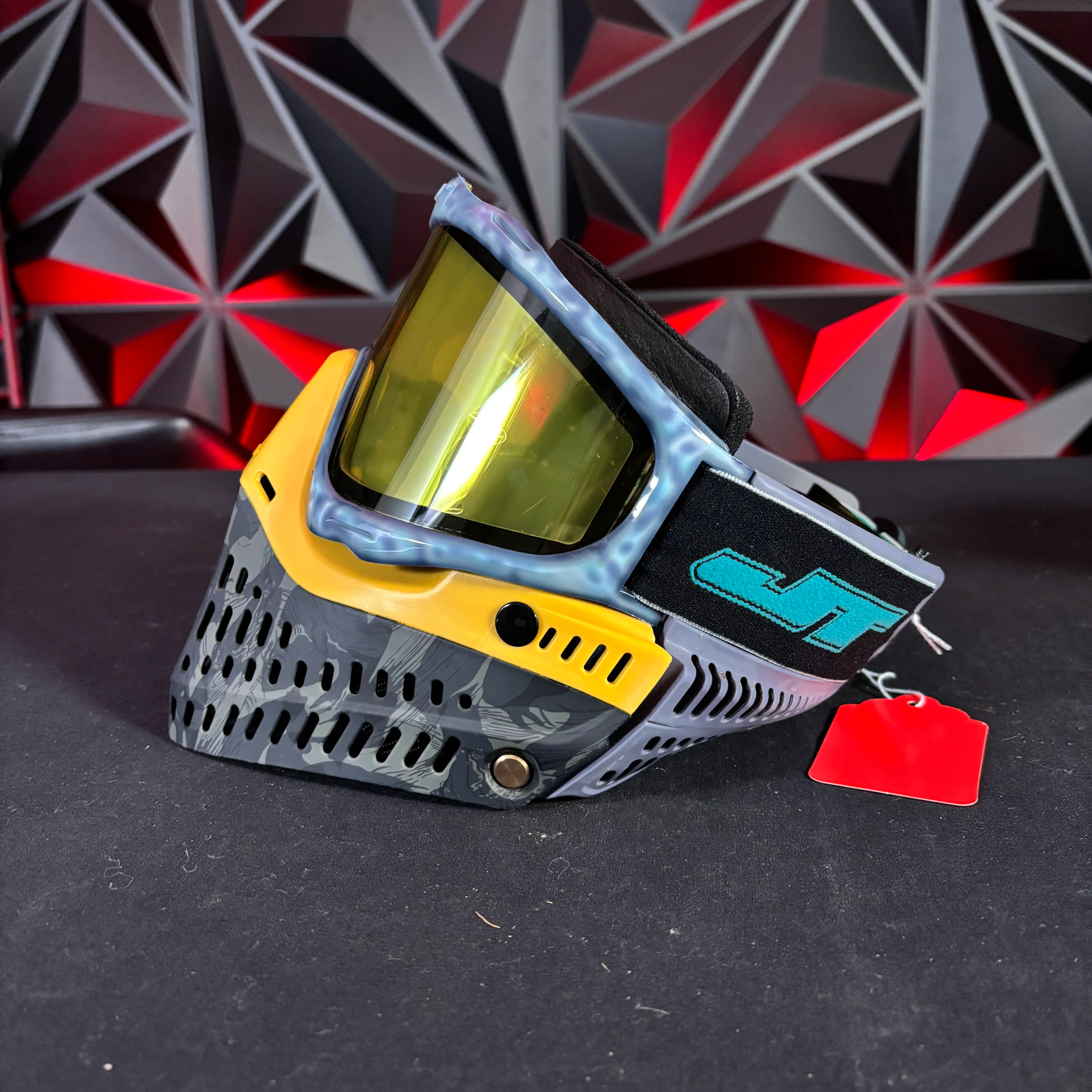 Used JT Proflex Paintball Mask - Custom #22 Light blue tie dye Frame /w Tiger stripe to yellow Bottoms and Grey ears *Custom* - Image 6