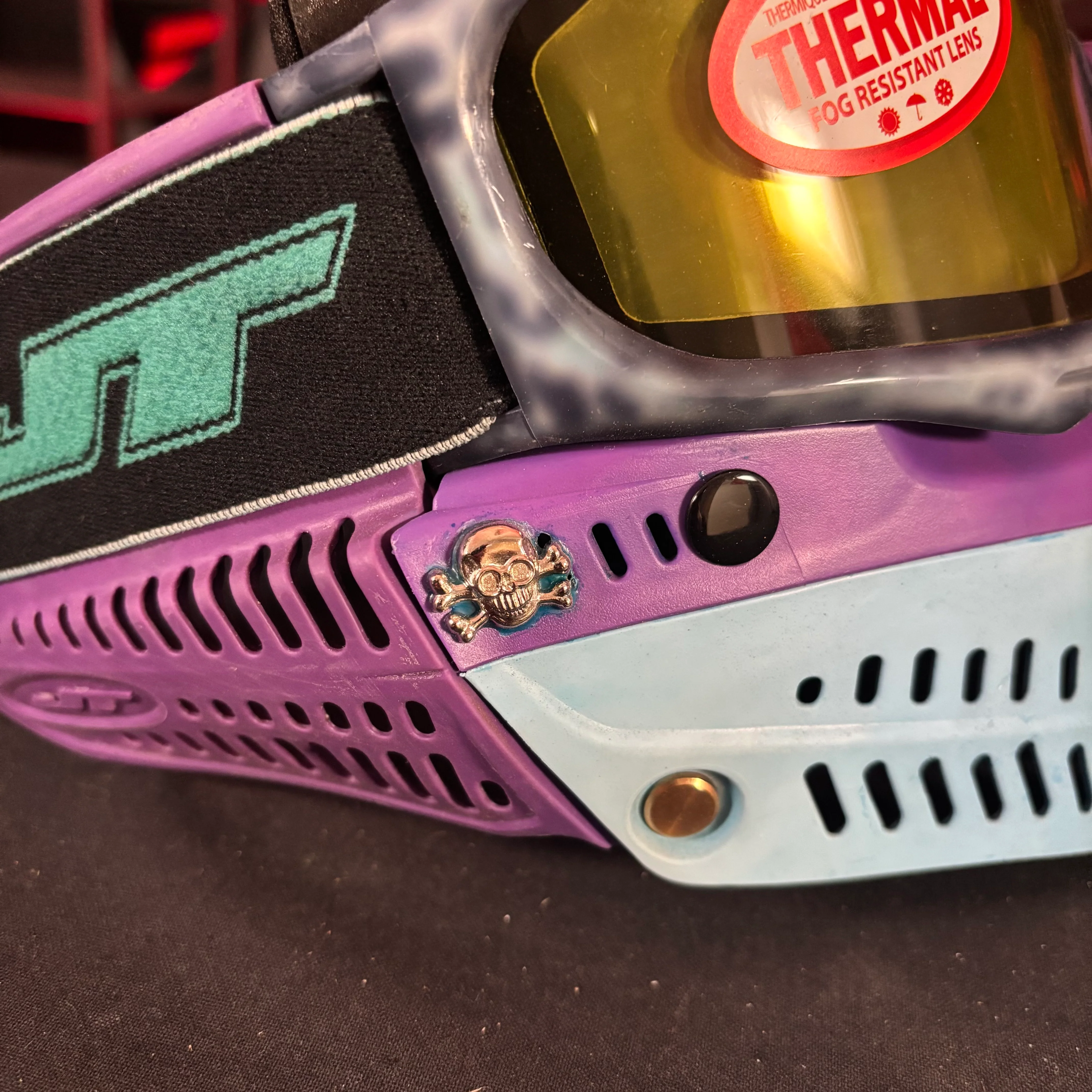 Used JT Proflex Paintball Mask - Custom #12 Dark blue tie dye Frame /w Light blue to purple Bottoms and Purple ears *Custom* - Image 4