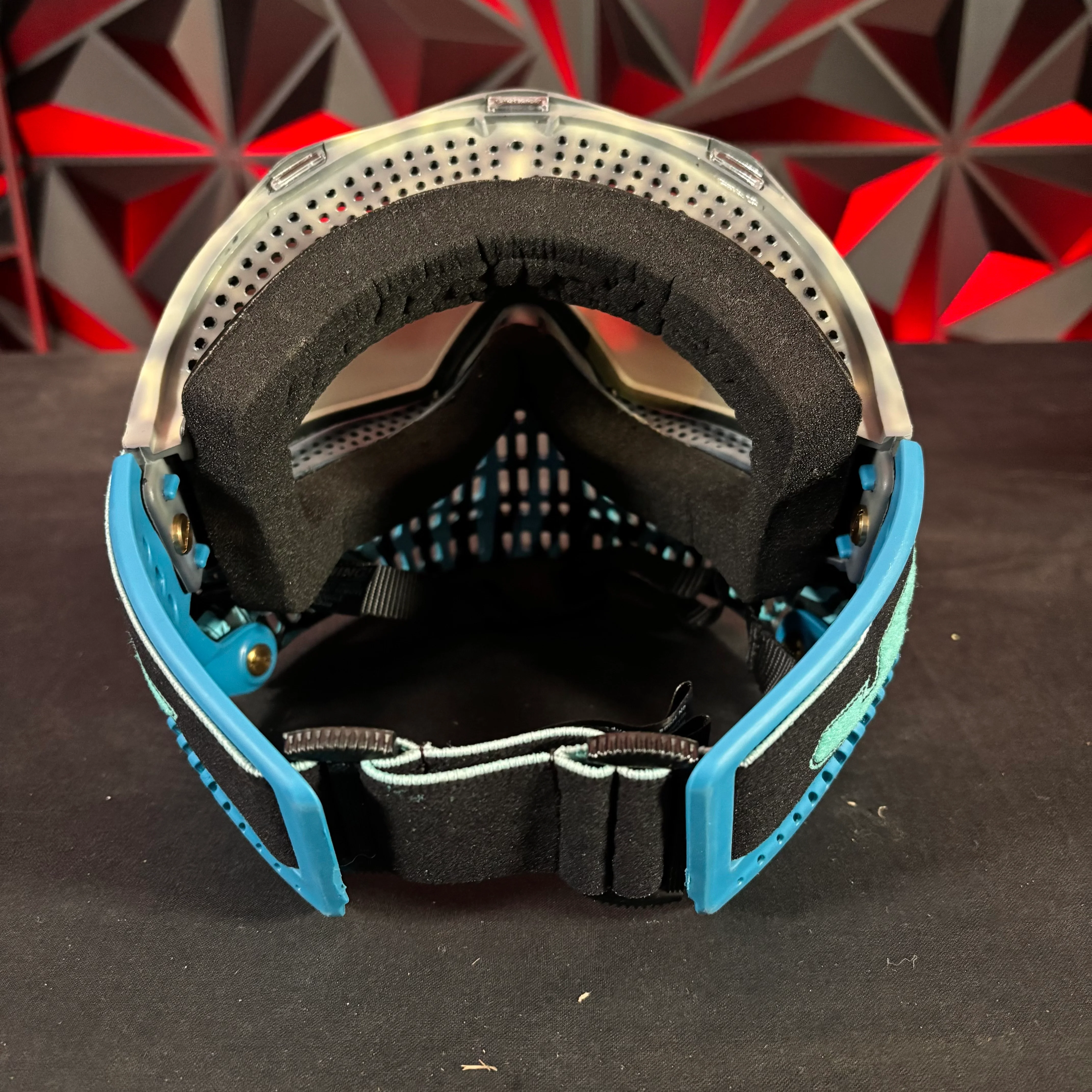 Used JT Proflex Paintball Mask - Custom #4 Blue to cream tie dye Frame /w Blue tiger stripe bottoms and Blue ears *Custom* - Image 4