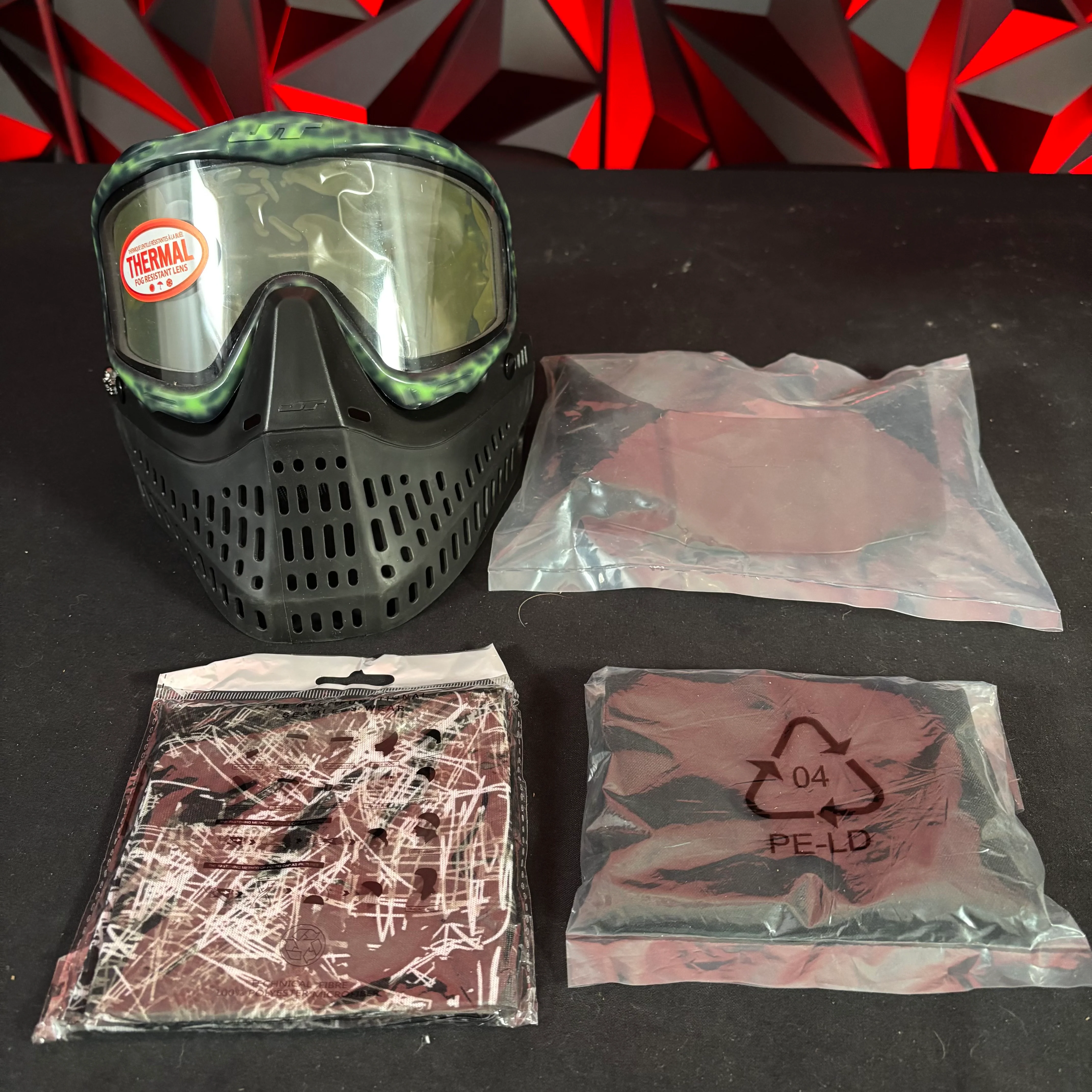 Used JT Proflex Paintball Mask - Custom #6 Green Tie dye /w Black bottoms and black ears *Custom*