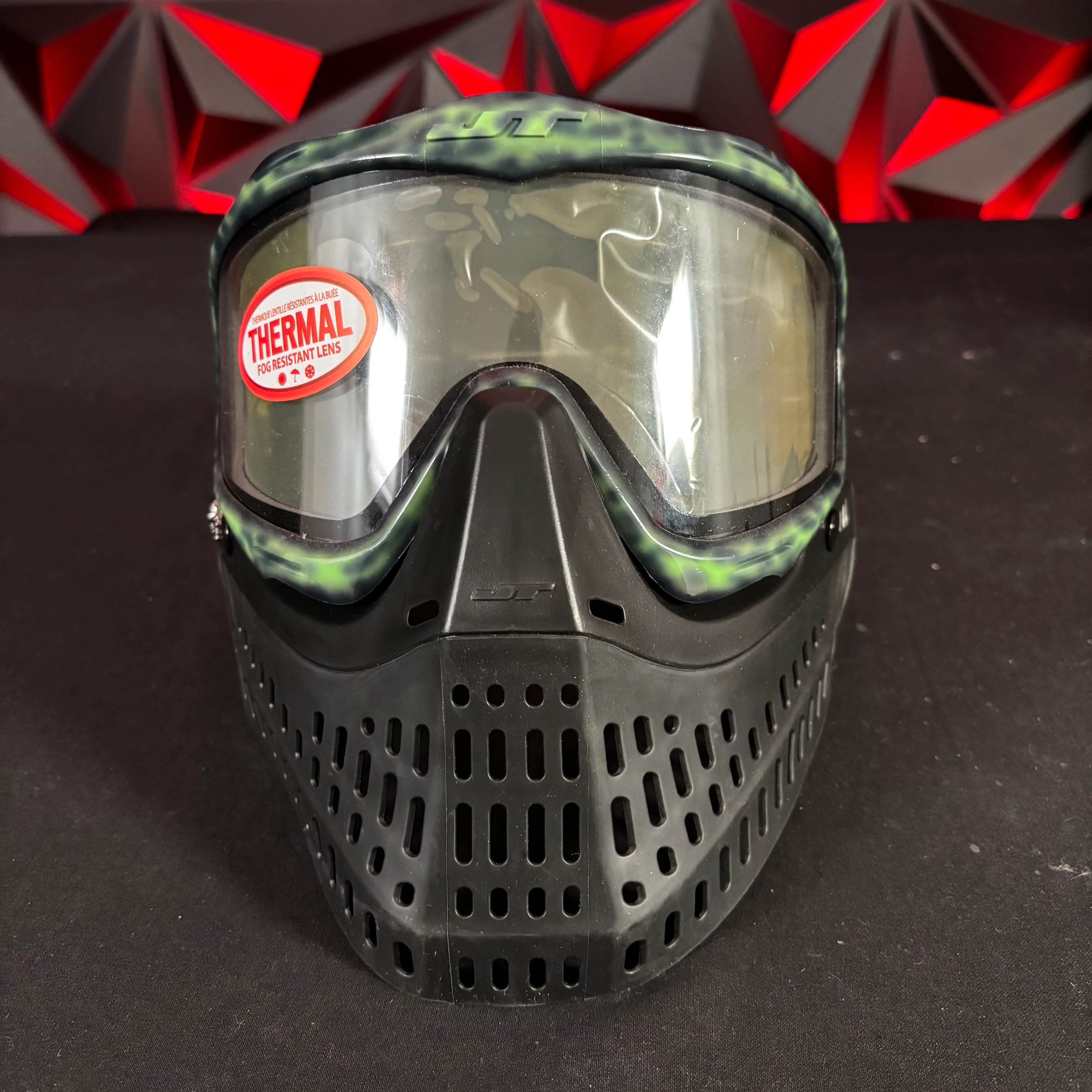 Used JT Proflex Paintball Mask - Custom #6 Green Tie dye /w Black bottoms and black ears *Custom* - Image 2