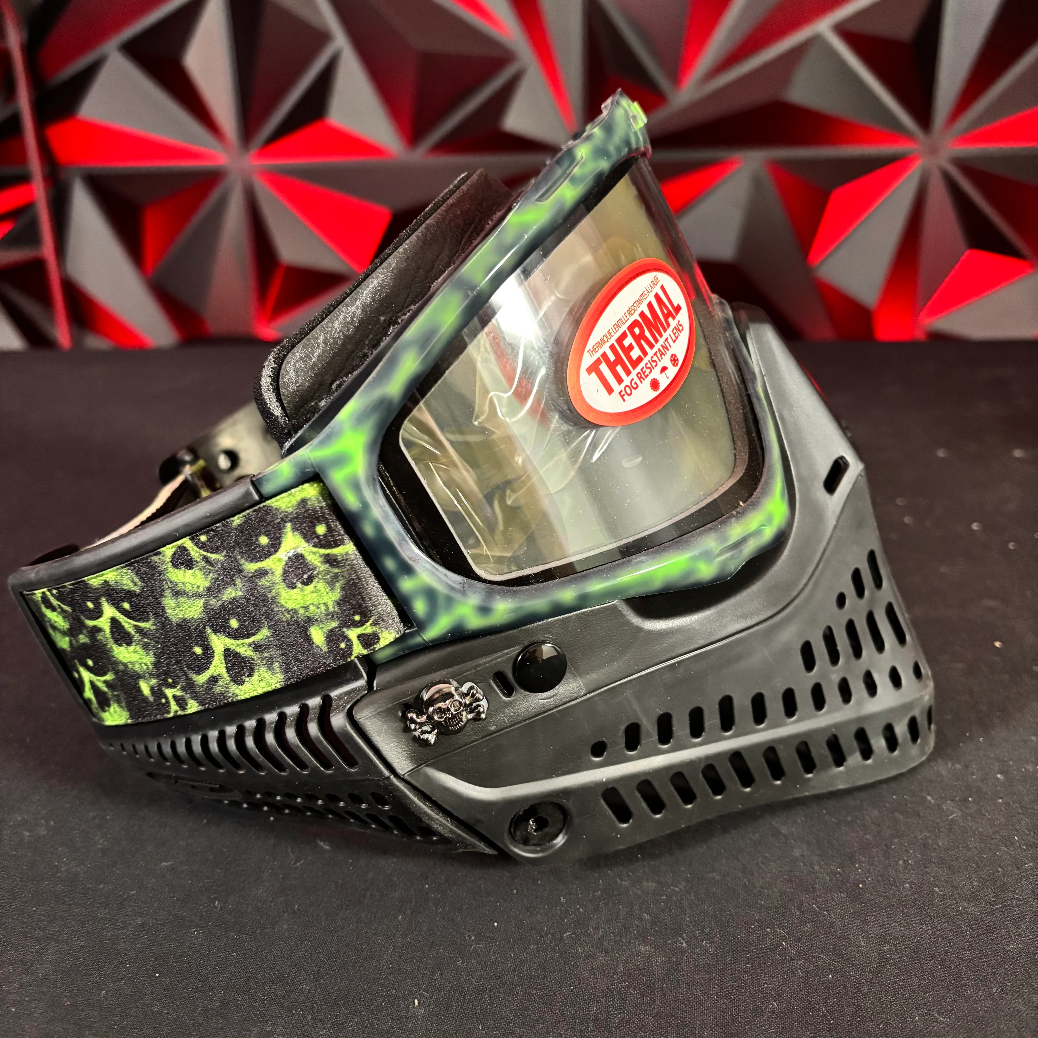 Used JT Proflex Paintball Mask - Custom #6 Green Tie dye /w Black bottoms and black ears *Custom* - Image 3