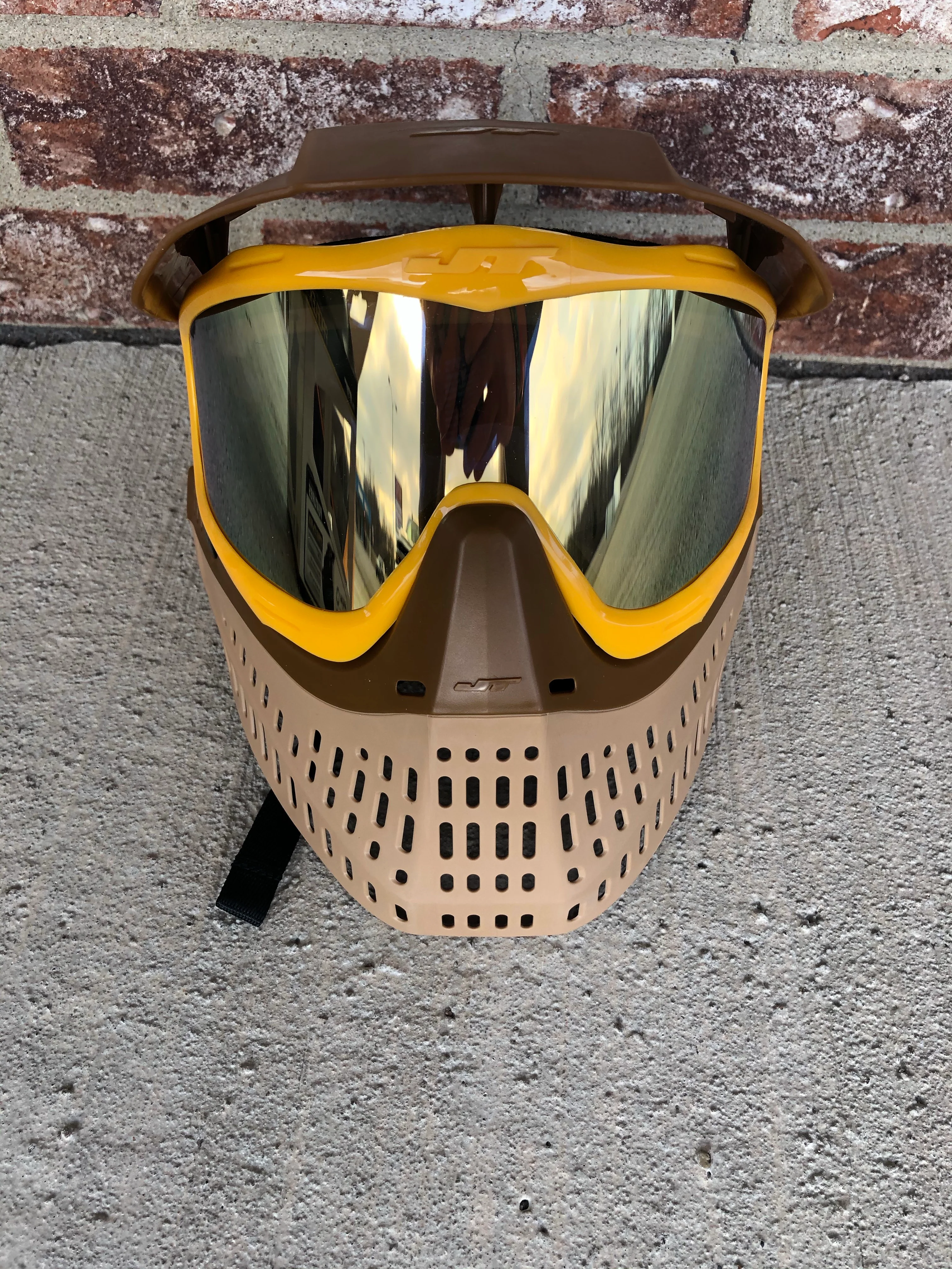 Used JT Proflex Paintball Mask - Brown/Tan/Gold w/ Gold Thermal Lens - Image 2