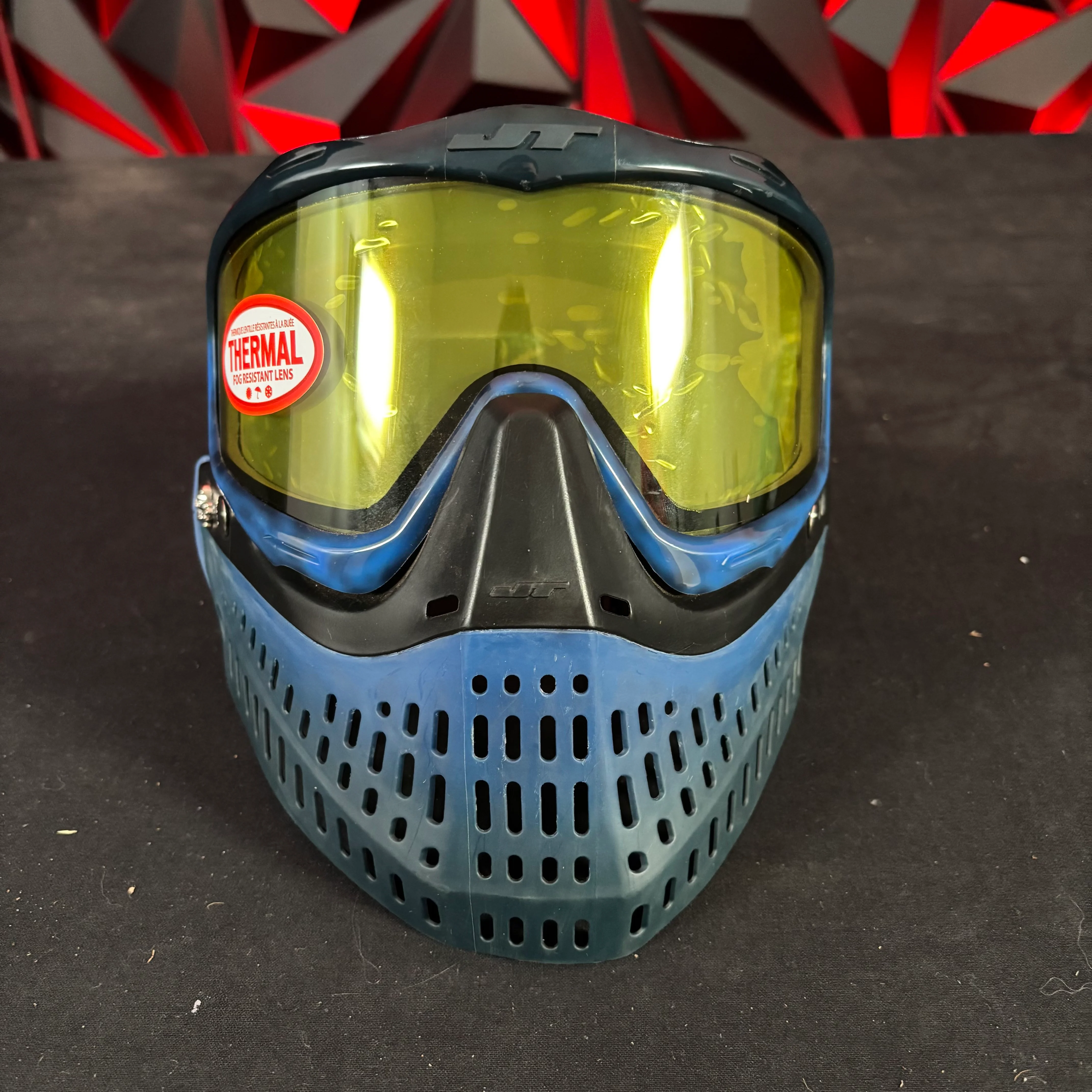 Used JT Proflex Paintball Mask - Custom # 19 Dark blue tie dye Frame /w Faded blue to black Bottoms and Blue ears *Custom* - Image 2
