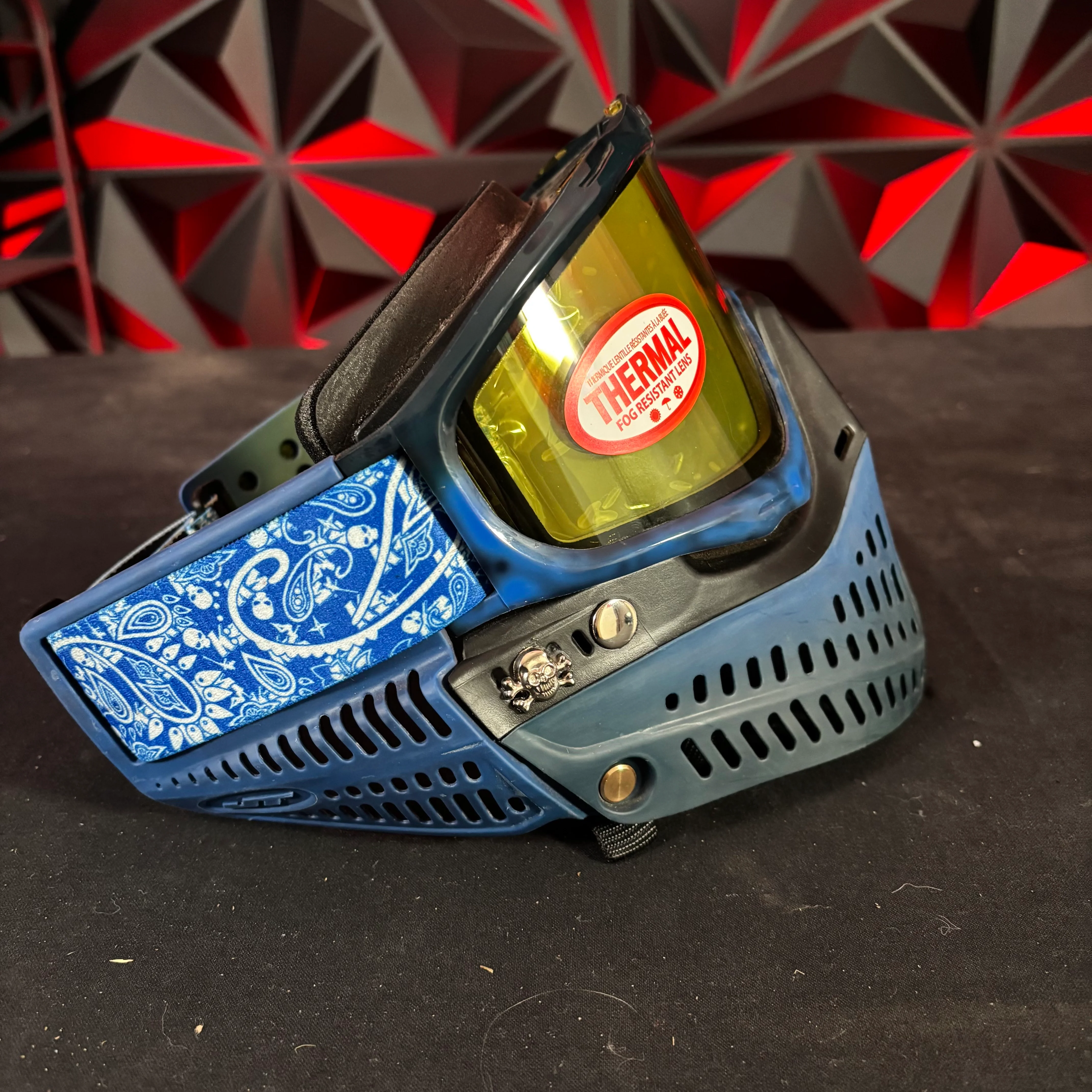 Used JT Proflex Paintball Mask - Custom # 19 Dark blue tie dye Frame /w Faded blue to black Bottoms and Blue ears *Custom* - Image 3