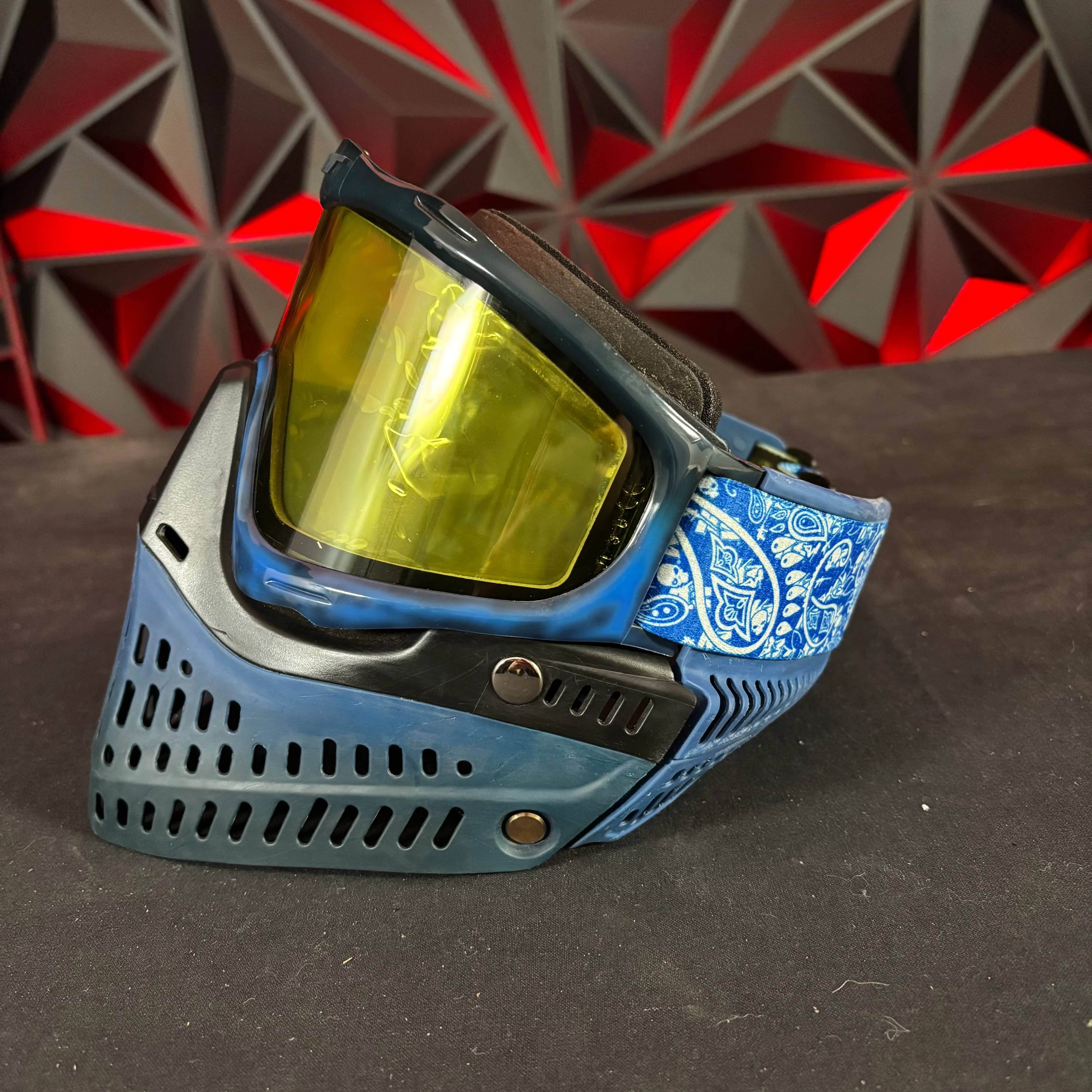 Used JT Proflex Paintball Mask - Custom # 19 Dark blue tie dye Frame /w Faded blue to black Bottoms and Blue ears *Custom* - Image 6