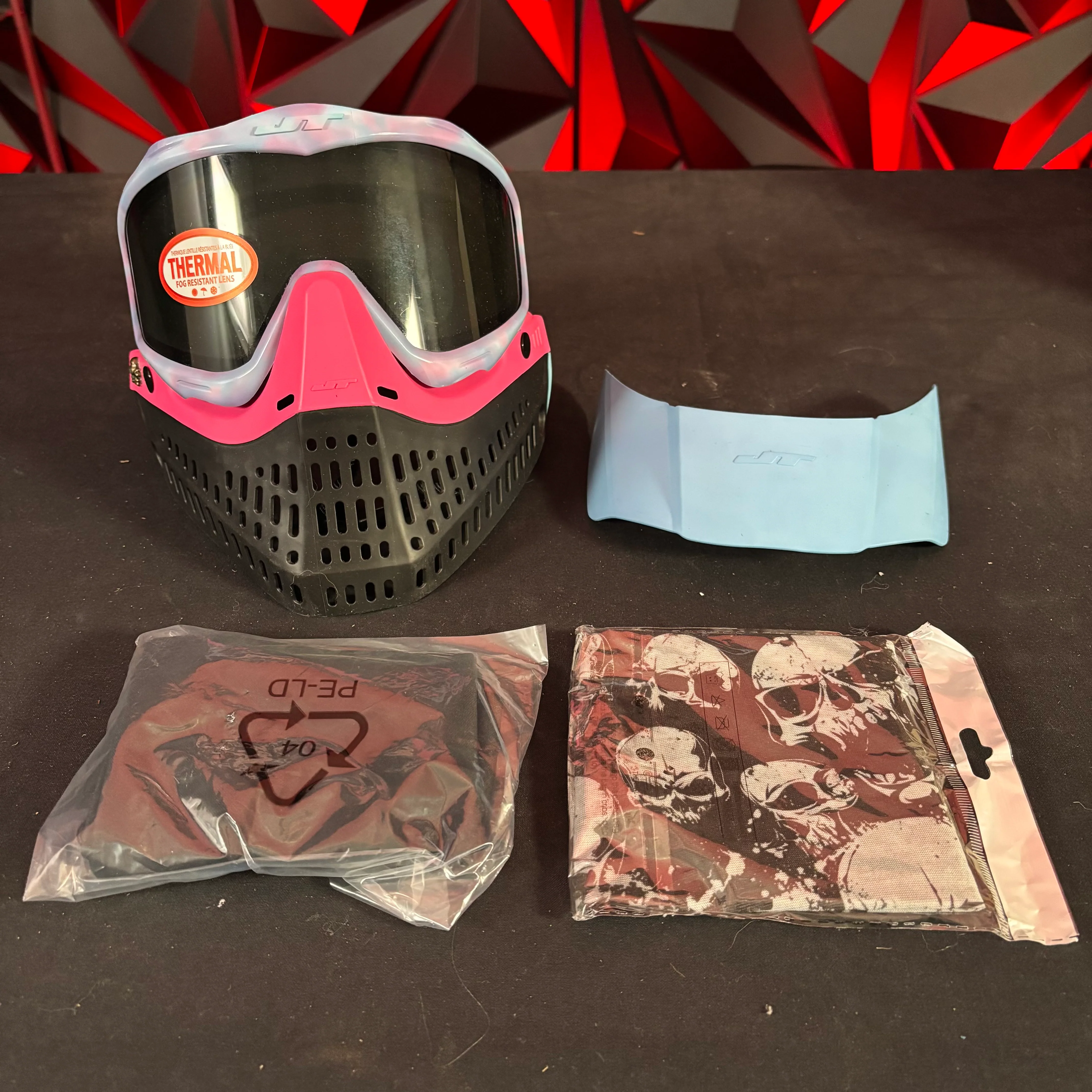 Used JT Proflex Paintball Mask - Custom # 24 Cotton candy Frames /w Black to pink bottoms and Blue ears *Custom*