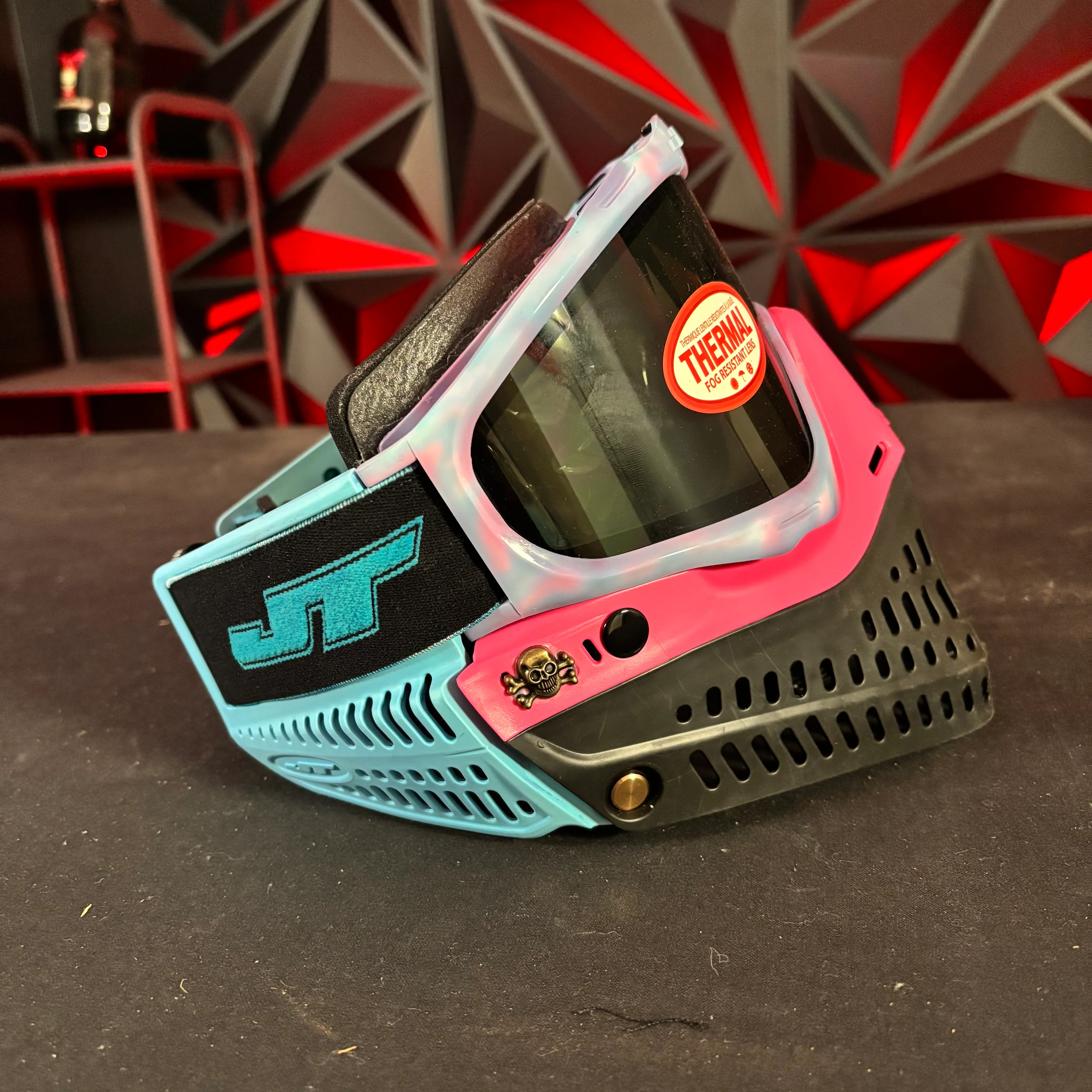 Used JT Proflex Paintball Mask - Custom # 24 Cotton candy Frames /w Black to pink bottoms and Blue ears *Custom* - Image 3
