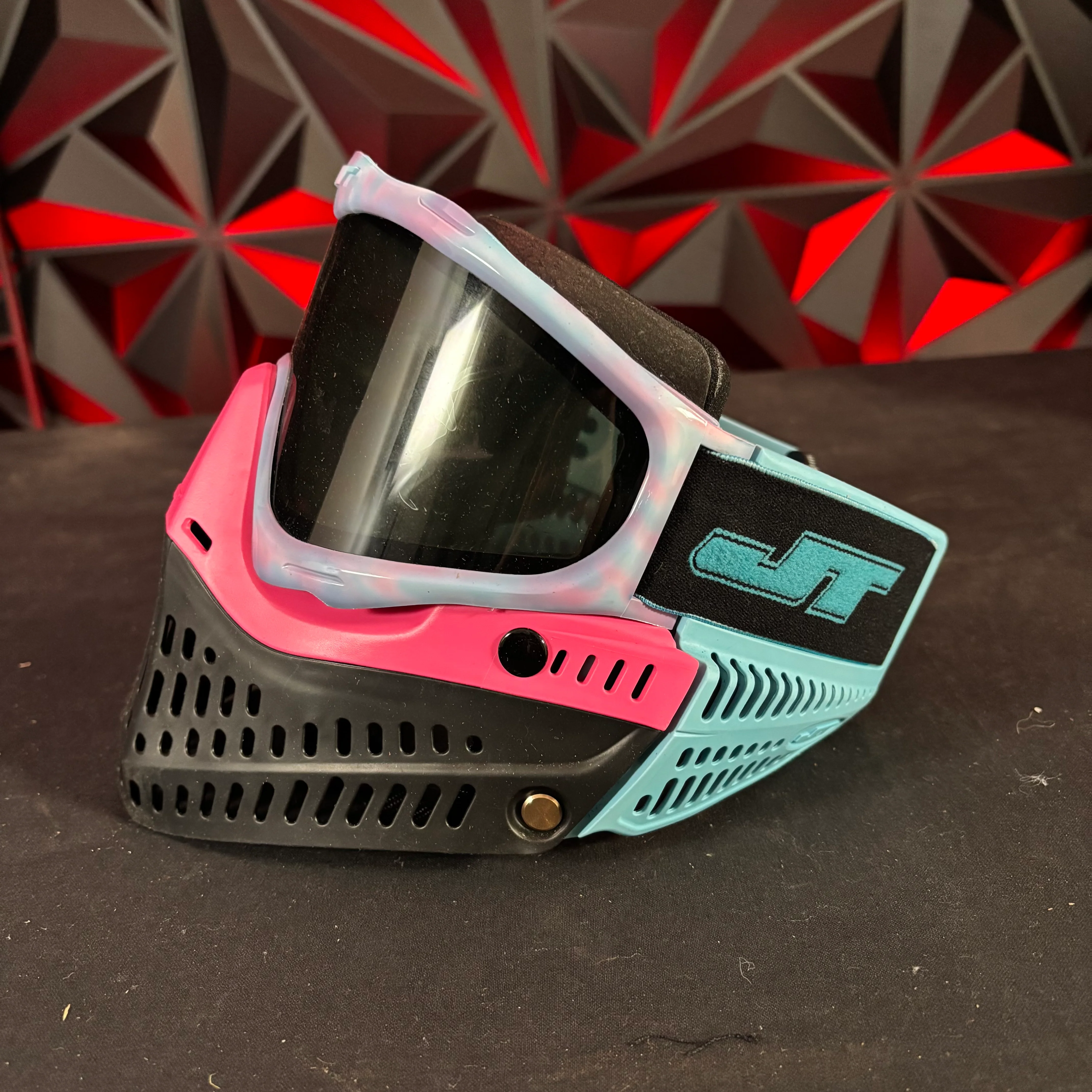 Used JT Proflex Paintball Mask - Custom # 24 Cotton candy Frames /w Black to pink bottoms and Blue ears *Custom* - Image 5