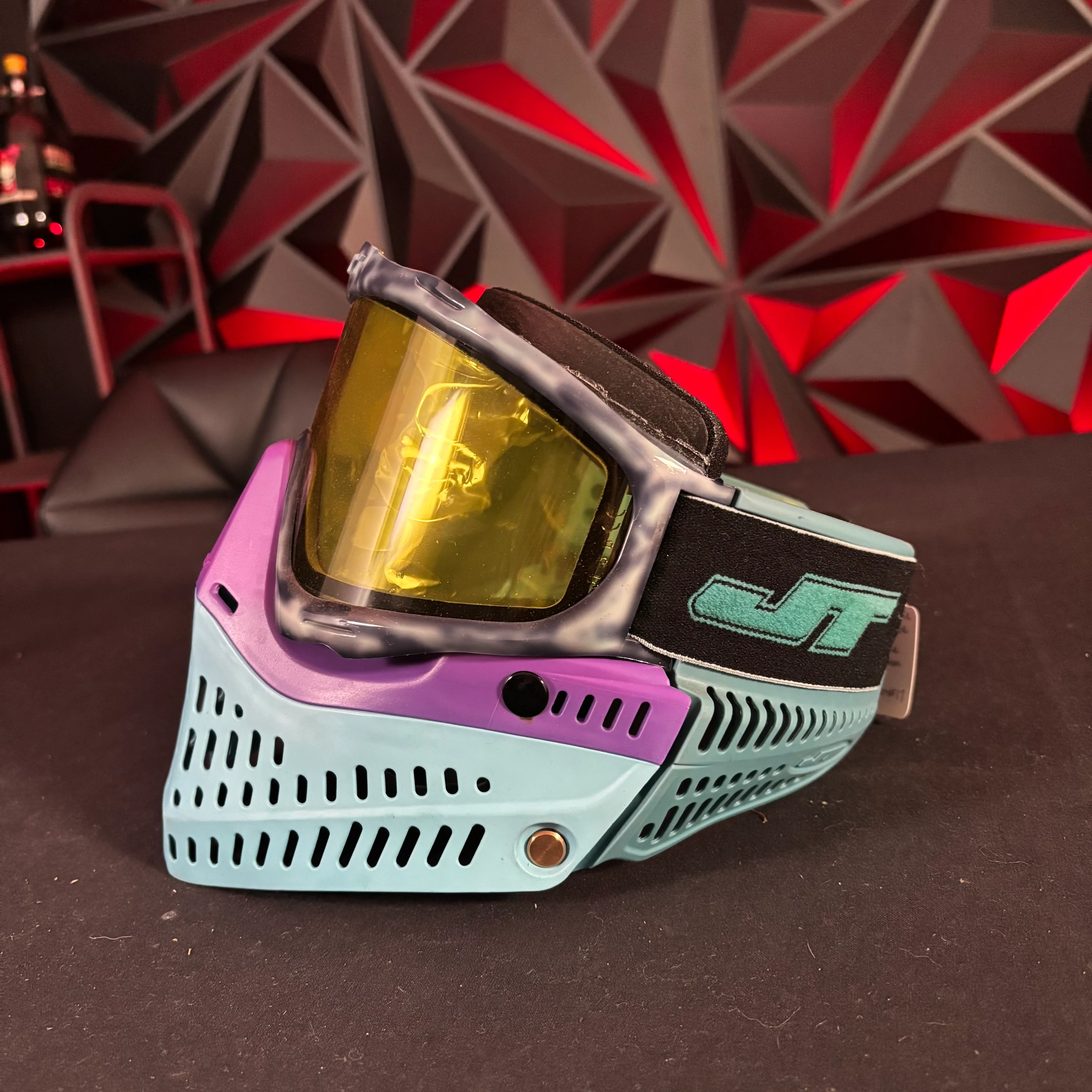 Used JT Proflex Paintball Mask - Custom # 17 Dark blue tie Dye Frame /w Light Blue to purple bottoms and Blue ears *Custom* - Image 5
