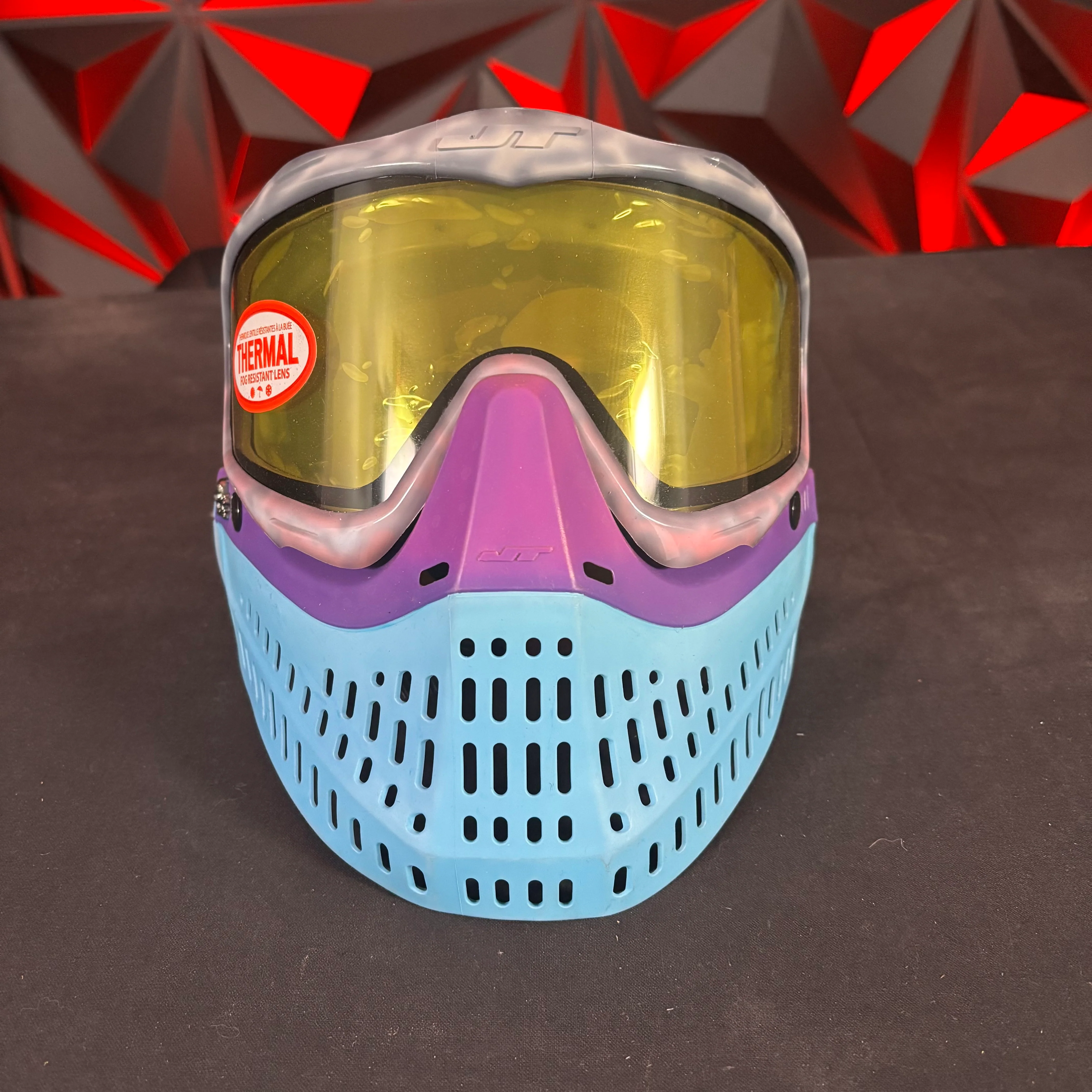 Used JT Proflex Paintball Mask - Custom #14 Dark blue to Cotton candy tie dye Frame /w Light Blue to Purple Bottoms and Grey/blue ears *Custom* - Image 2