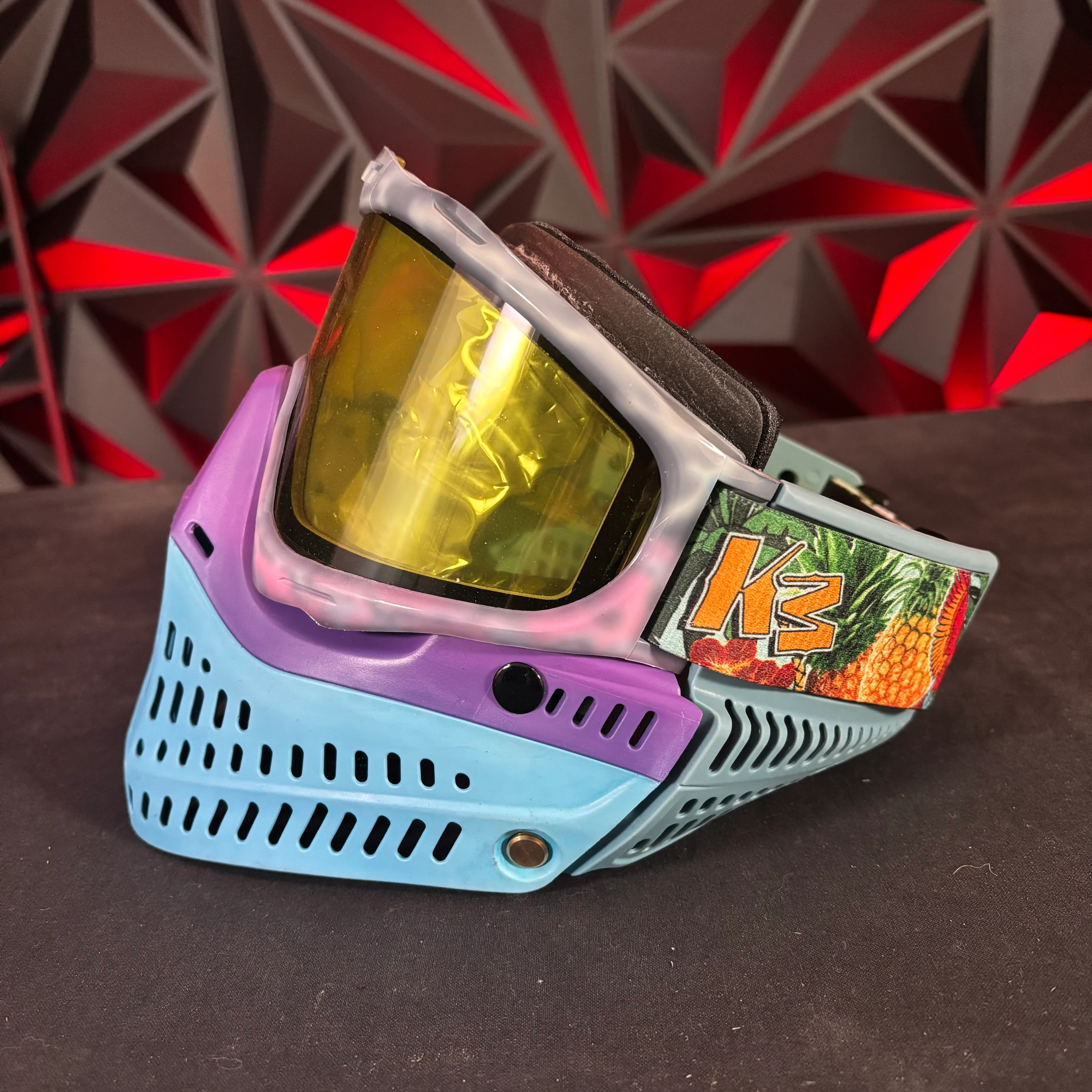 Used JT Proflex Paintball Mask - Custom #14 Dark blue to Cotton candy tie dye Frame /w Light Blue to Purple Bottoms and Grey/blue ears *Custom* - Image 6