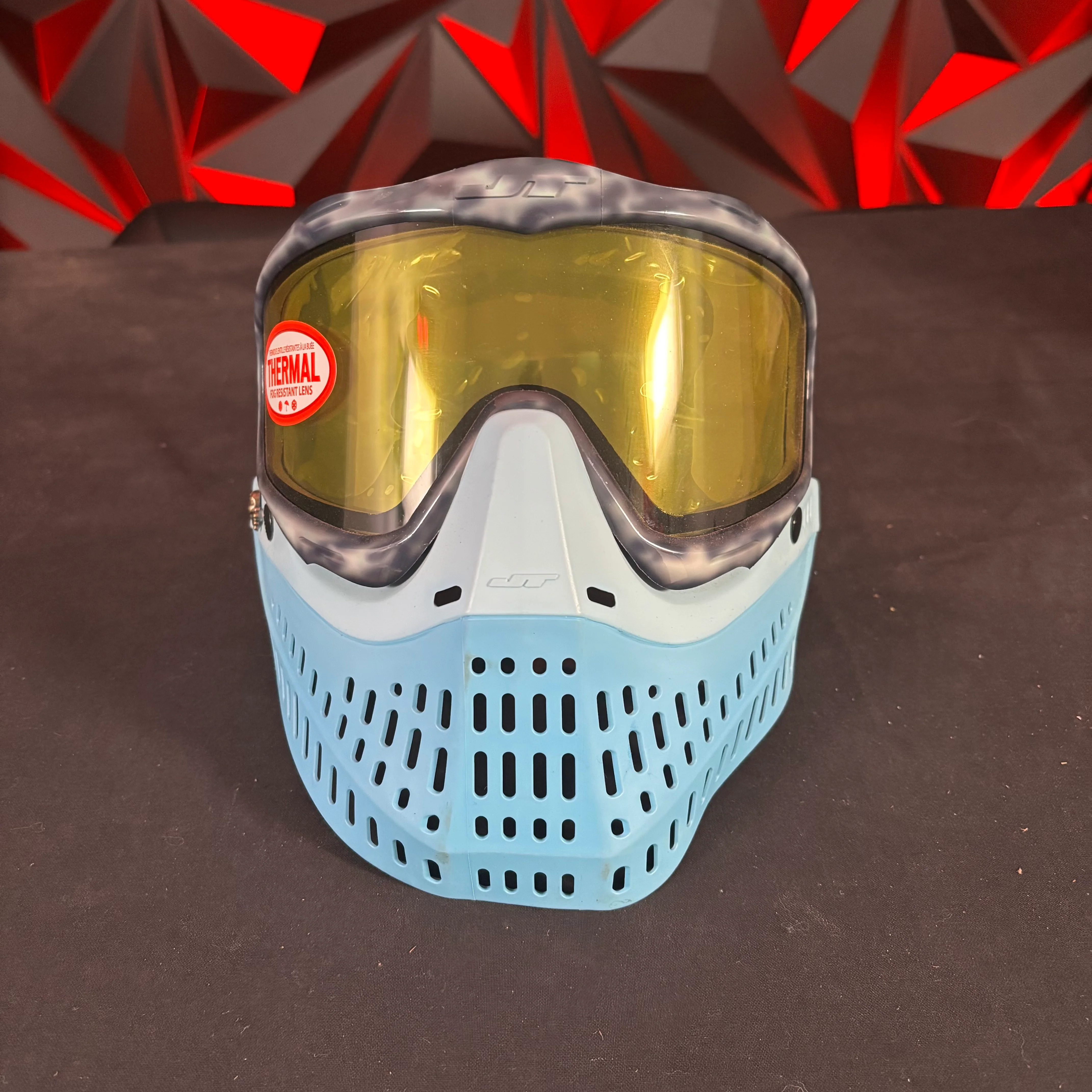 Used JT Proflex Paintball Mask - Custom #2 Dark blue tie dye Frame /w Light blue to Lighter blue Bottoms and Teal ears *Custom* - Image 2
