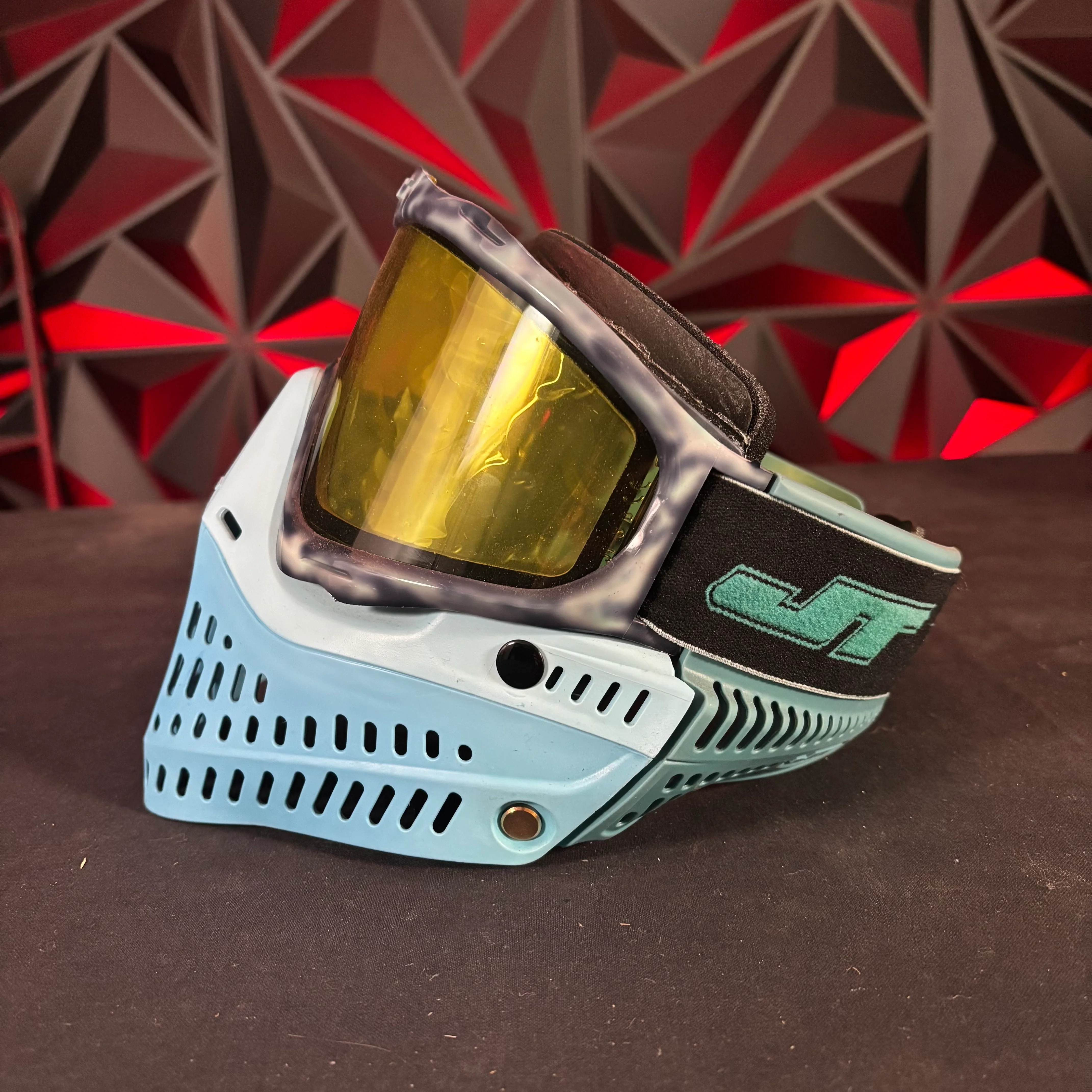 Used JT Proflex Paintball Mask - Custom #2 Dark blue tie dye Frame /w Light blue to Lighter blue Bottoms and Teal ears *Custom* - Image 6