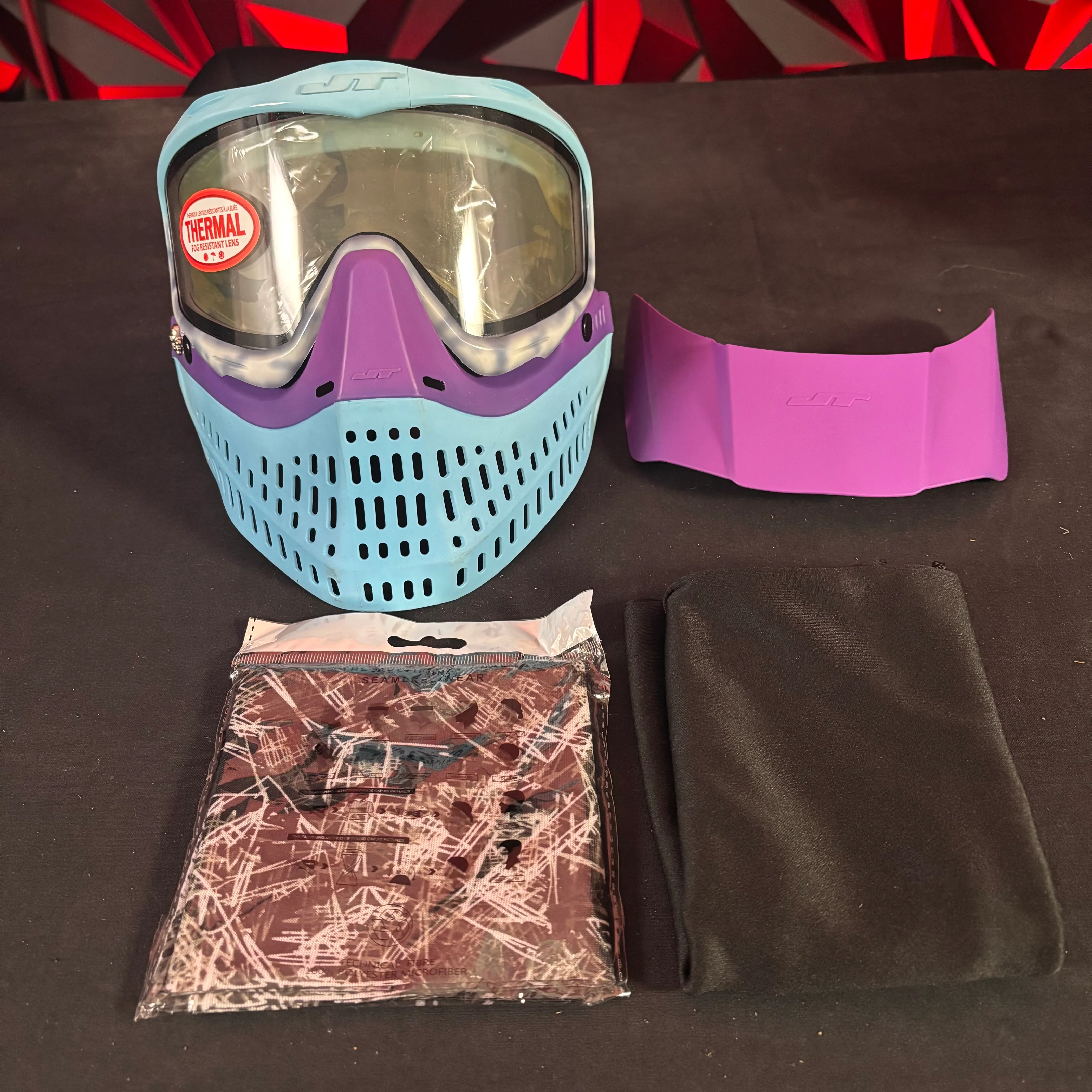 Used JT Proflex Paintball Mask - Custom #13 Baby Blue to Dark blue tie dye Frame /w Light blue to purple Bottoms and Purple ears *Custom*